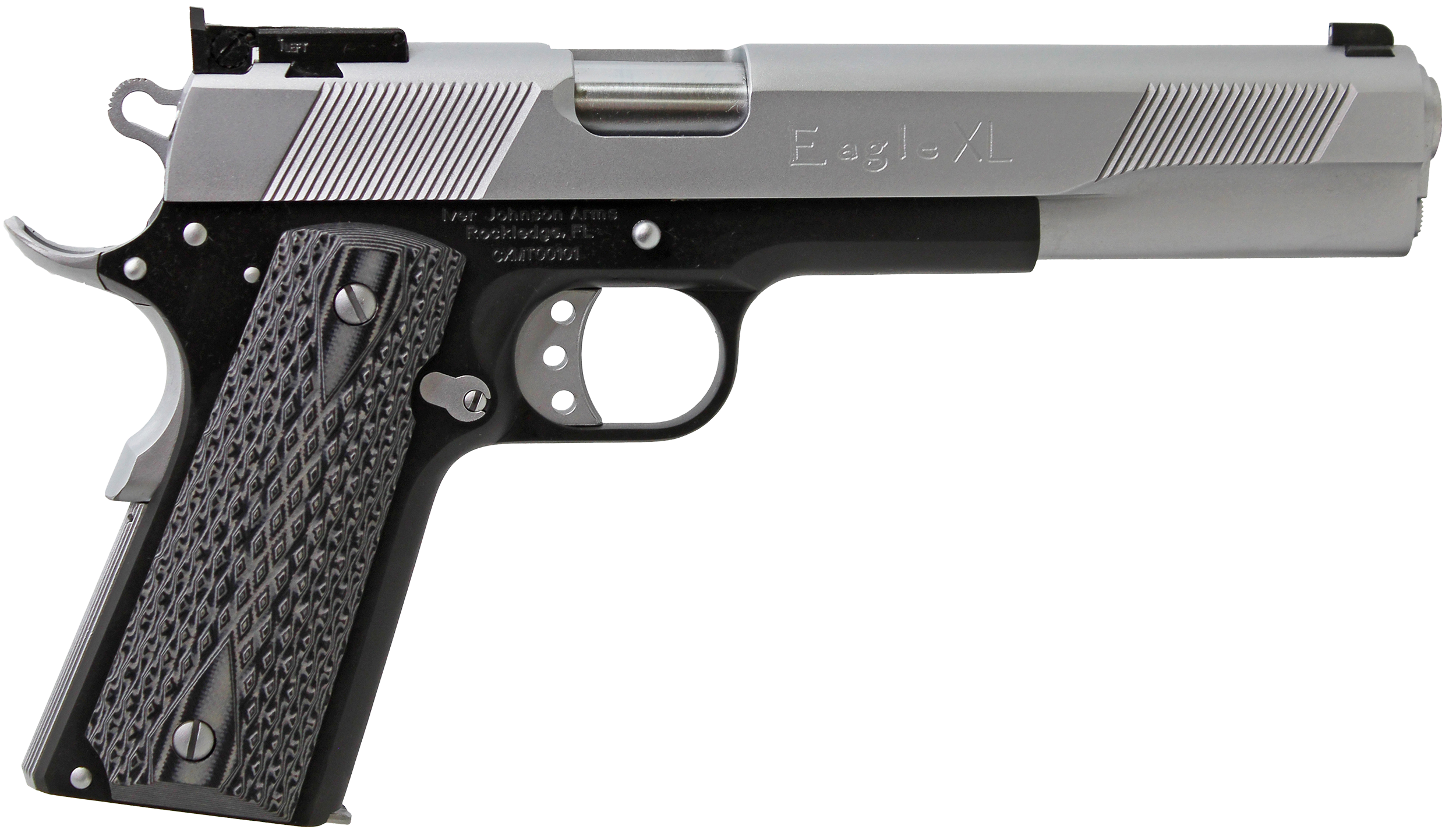 Iver Johnson Arms EAGLEXL10TT Eagle Deluxe 10mm Auto 8+1 6" Steel Barrel, Hard Chrome Serrated Steel Slide, Matte Black Steel Frame w/Beavertail, Black/Gray G10 Grip
