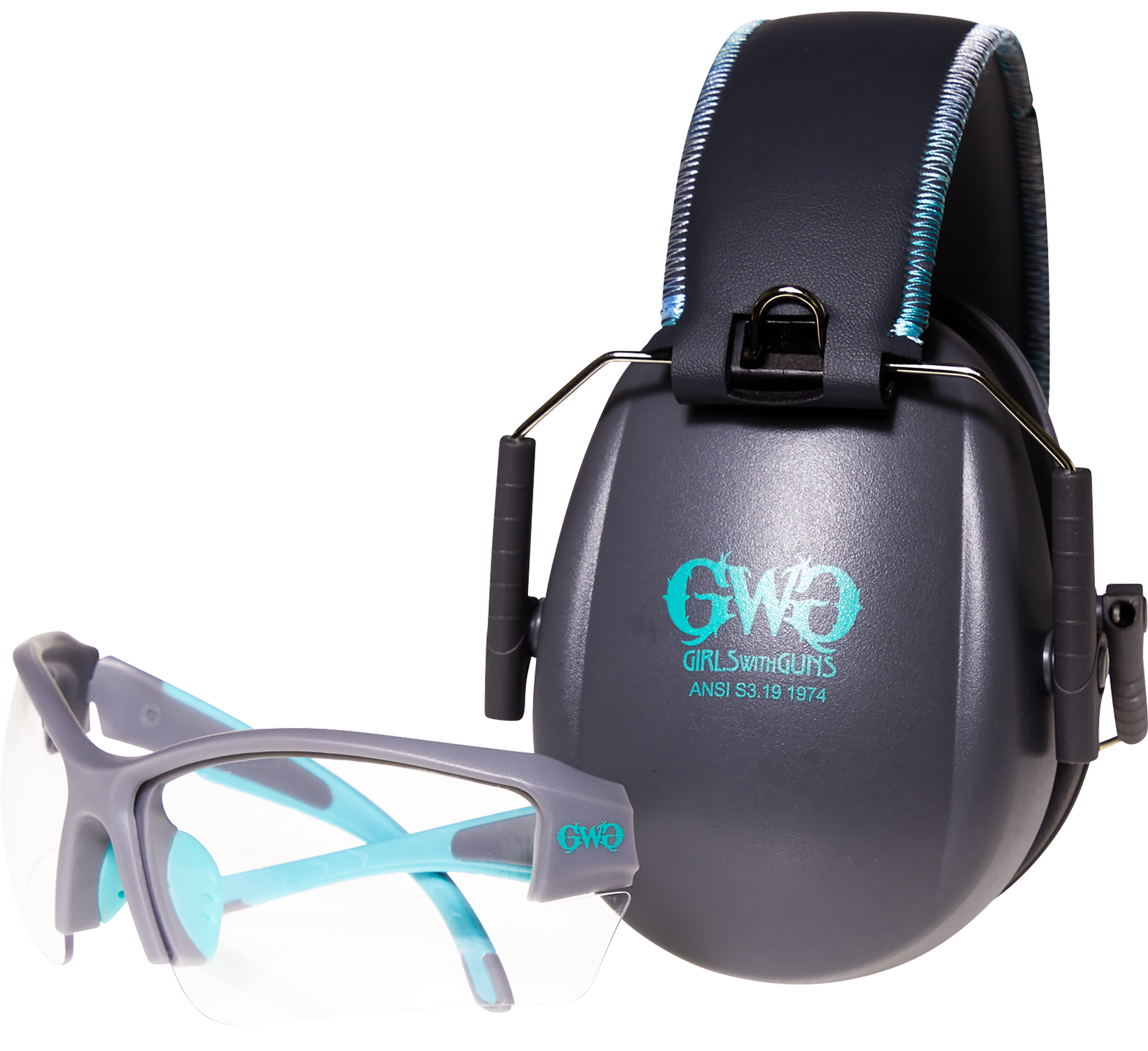 Girls With Guns 2388 Assure Protective Safety Glasses & Muff Combo Women Clear Lens Anti-Scratch Gray Frame