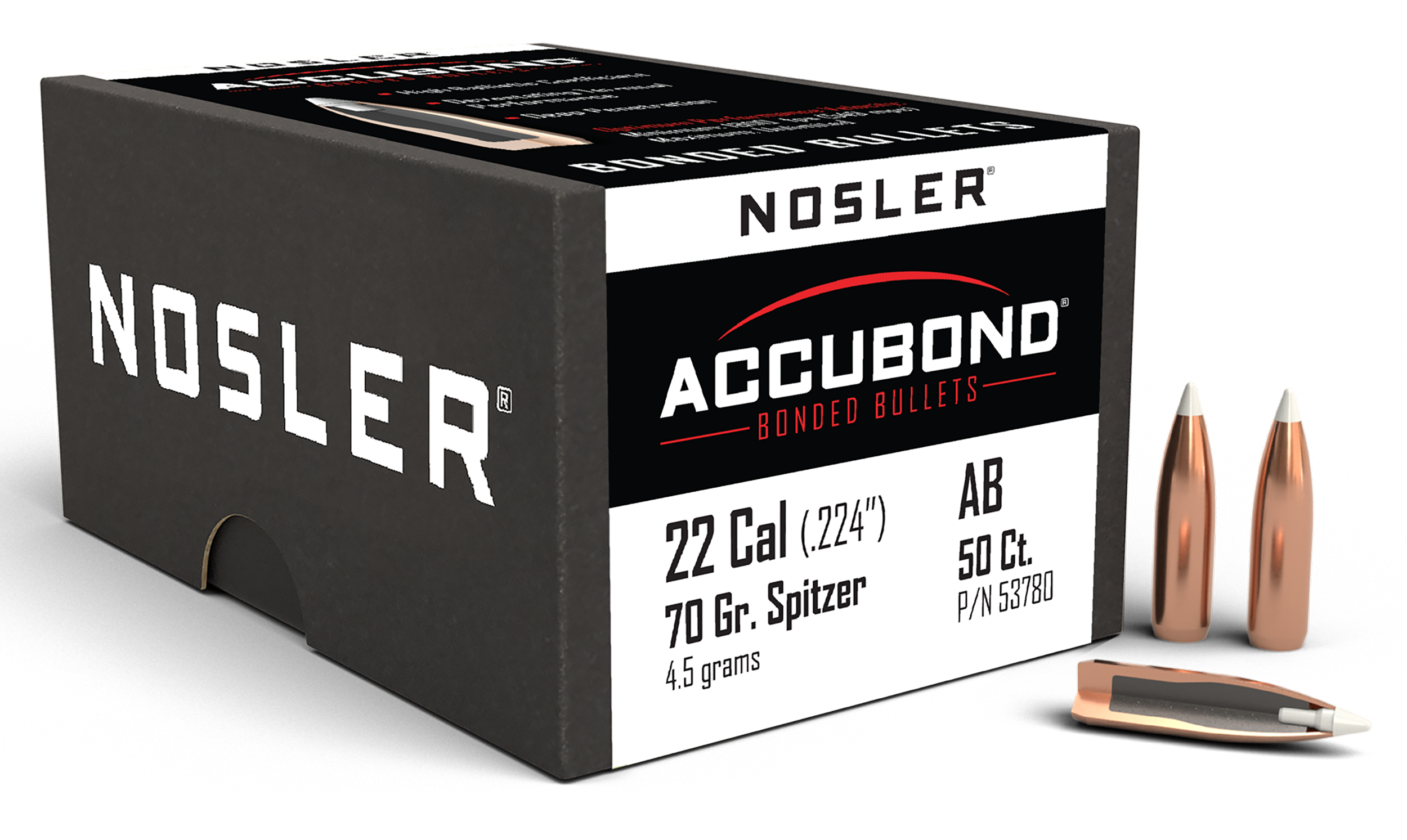 Nosler 53780 AccuBond  22Cal 70gr Spitzer Point 50/Box