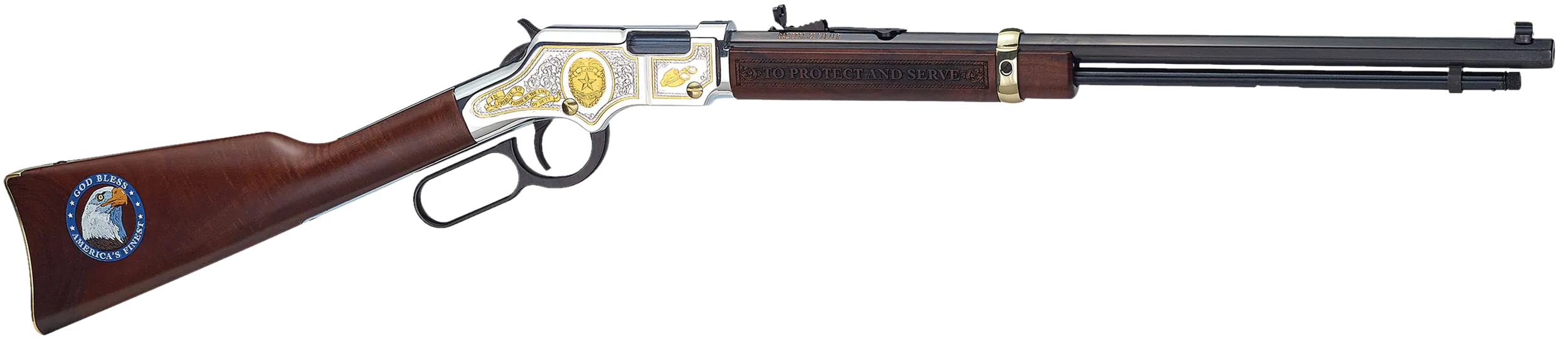 Henry H004LE Golden Boy Law Enforcement Tribute 22 Short, 22 Long or 22 LR Caliber with 16 LR/21 Short Capacity, 20" Blued Barrel, Nickel-Plated Metal Finish & American Walnut Stock Right Hand (Full S