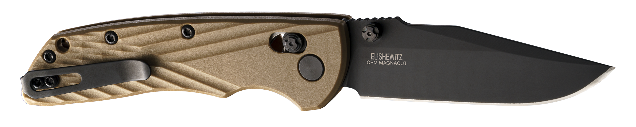 Hogue  Deka  3.25" Folding Clip Point Plain Black Cerakote CPM MagnaCut SS Blade, FDE Crosshatch Textured GRN Handle, Includes Pocket Clip