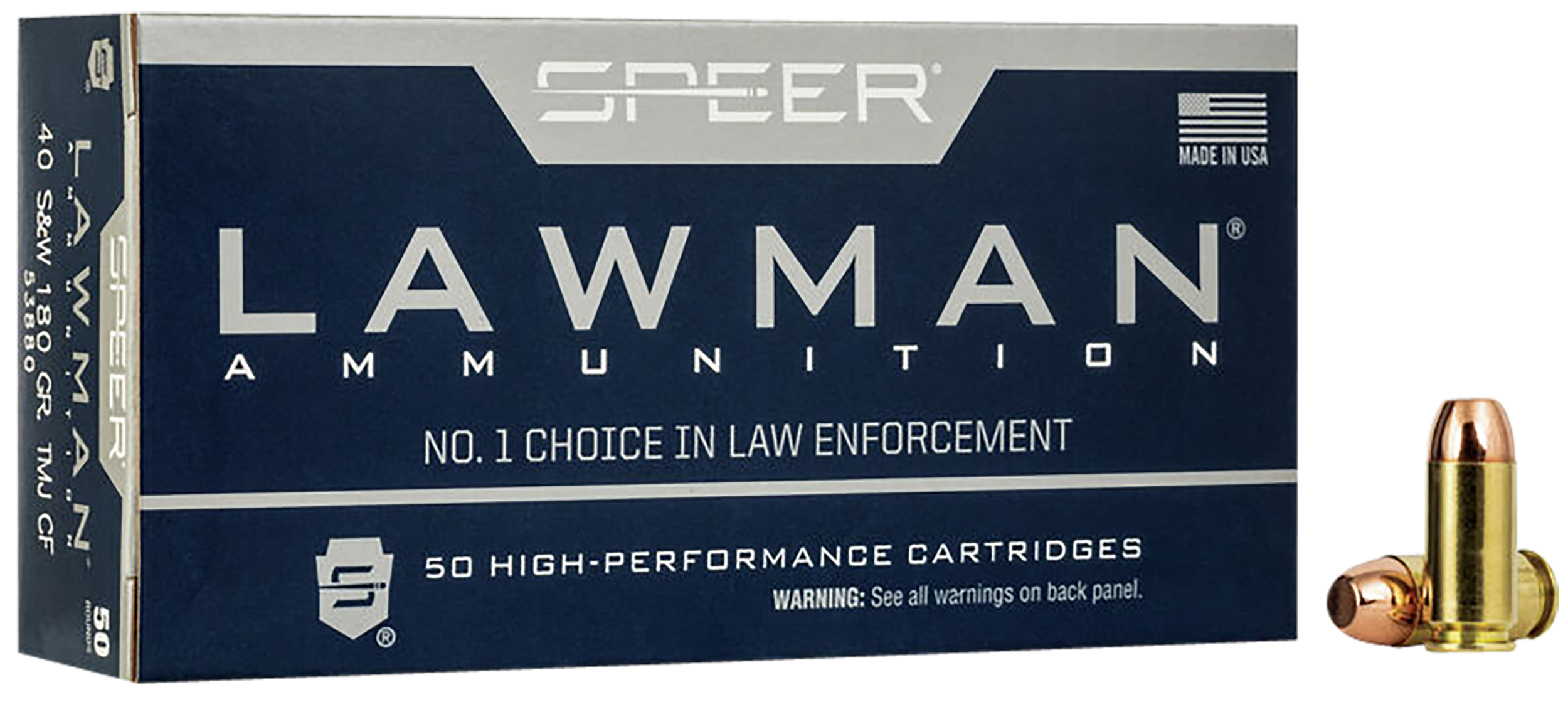 Speer 53880 Lawman Training Clean-Fire 40S&W 180gr Total Metal Jacket Round Nose 50 Per Box/20 Case