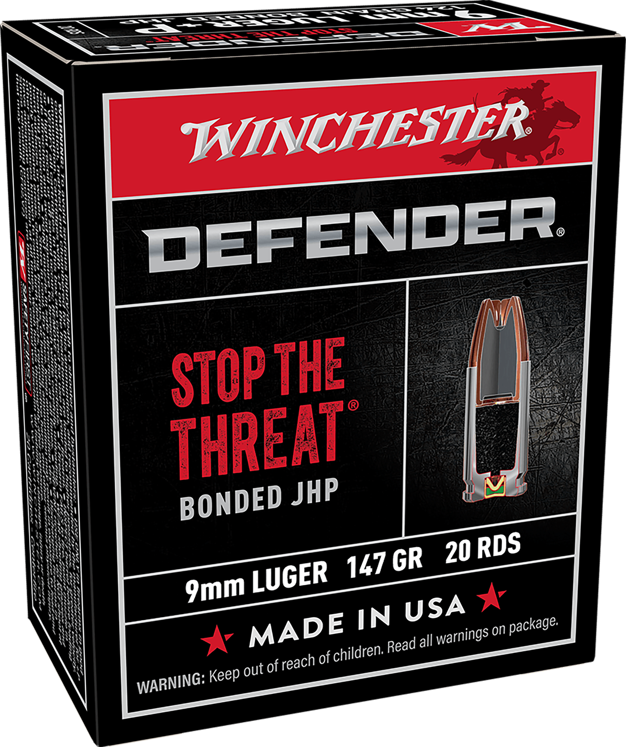 Winchester Ammo S9MMPDB1 Defender 9mmLuger 147gr Bonded Jacket Hollow Point 20 Per Box/10 Case