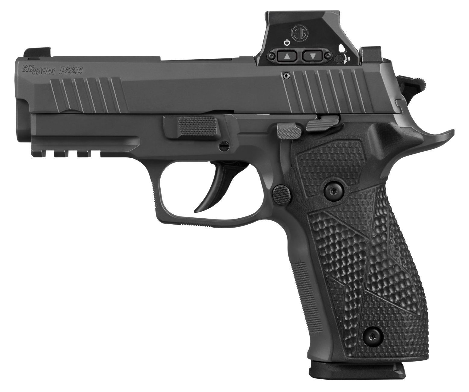 Sig Sauer 226XCA9RXSL P226X w/Optic Carry 9mm Luger 18+1 3.80" Black Bull Barrel, Matte Black DLC Stainless Steel Serrated w/Optic Slide, Black Anodized Alloy Frame w/Picatinny Rail, Black Hogue G10 G