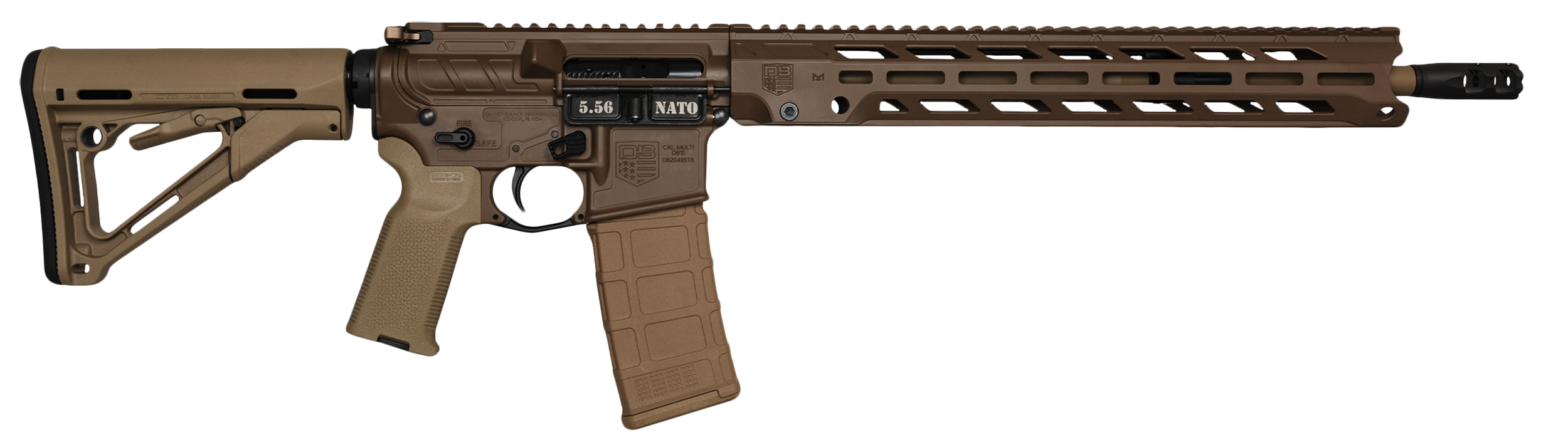Diamondback DB1784K131 DB15  5.56 NATO 30rd 16" Black Nitride w/ FDE Cerakote Flat Dark Earth Cerakote 7075-T6 Aluminum Receiver Flat Dark Earth Magpul MOE K2 FDE Grip