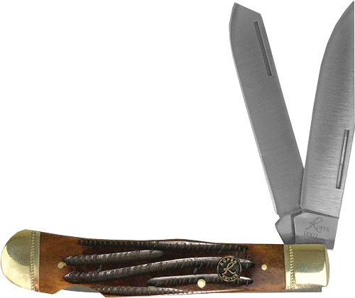 ABKT ROPER DOUBLE ACTION LOCK BACK TRAPPER 3.25" COFFEE HNDL