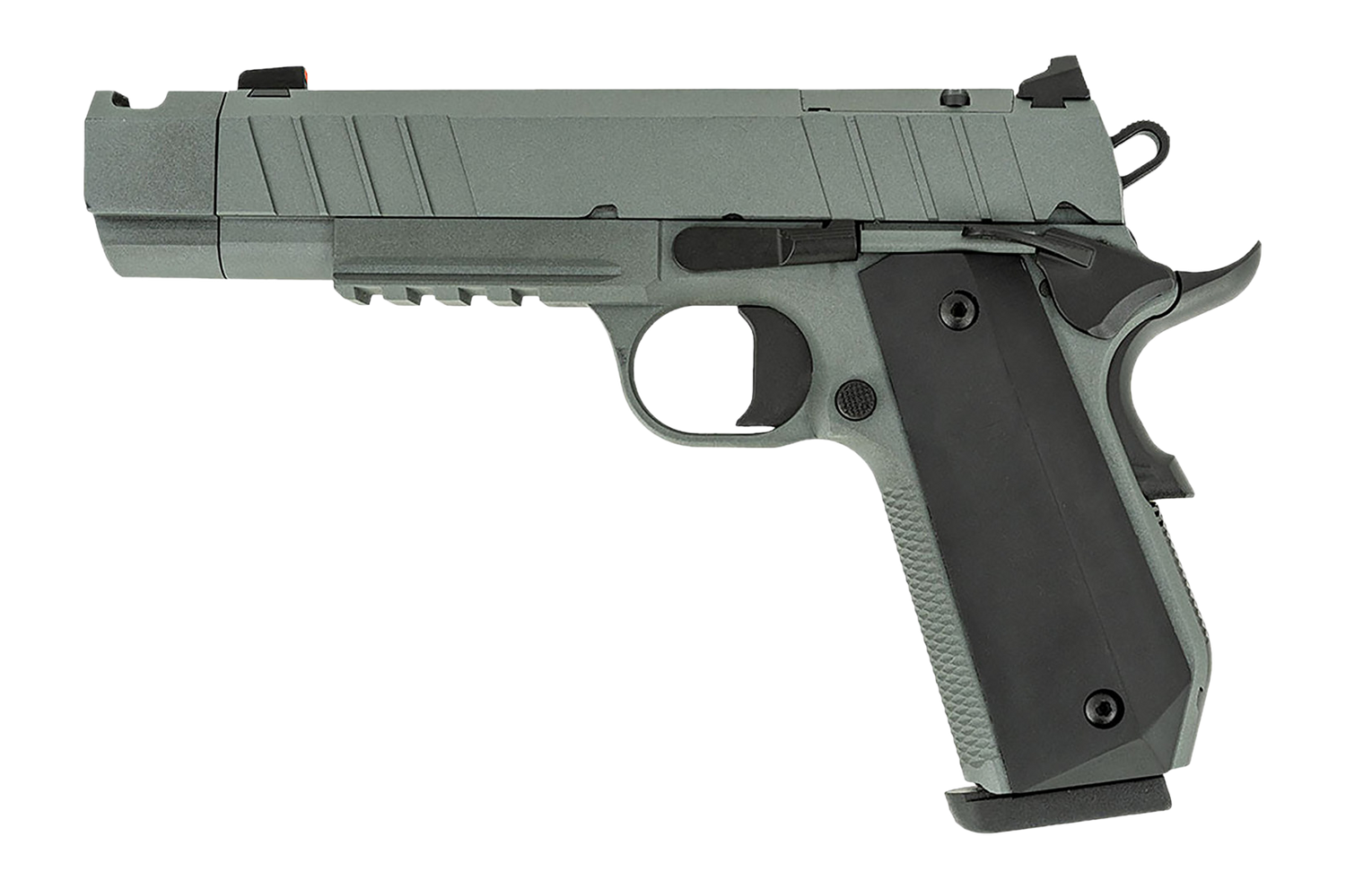 Tisas Arms 10100135 1911 Night Stalker Carry 45 ACP 8+1 4.25" Black Bull Barrel, Gray Cerakote Carbon Steel Serrated Slide, Gray Cerakote Carbon Steel Frame w/Beavertail & Picatinny Rail, Black Rubber