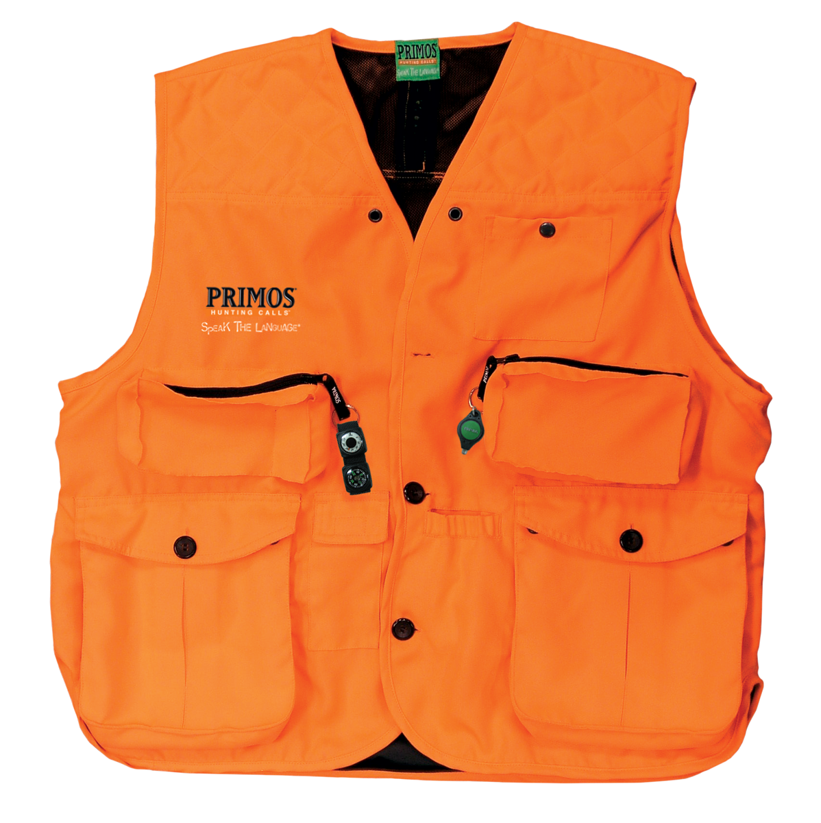 Primos 65703 Gunhunter's Hunting Vest XL Blaze Orange Features Compass & LED Light