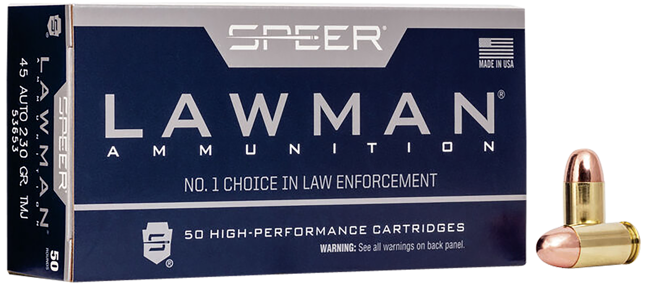 Speer 53653 Lawman  45ACP 230gr Total Metal Jacket Flat Nose 50 Per Box/20 Case