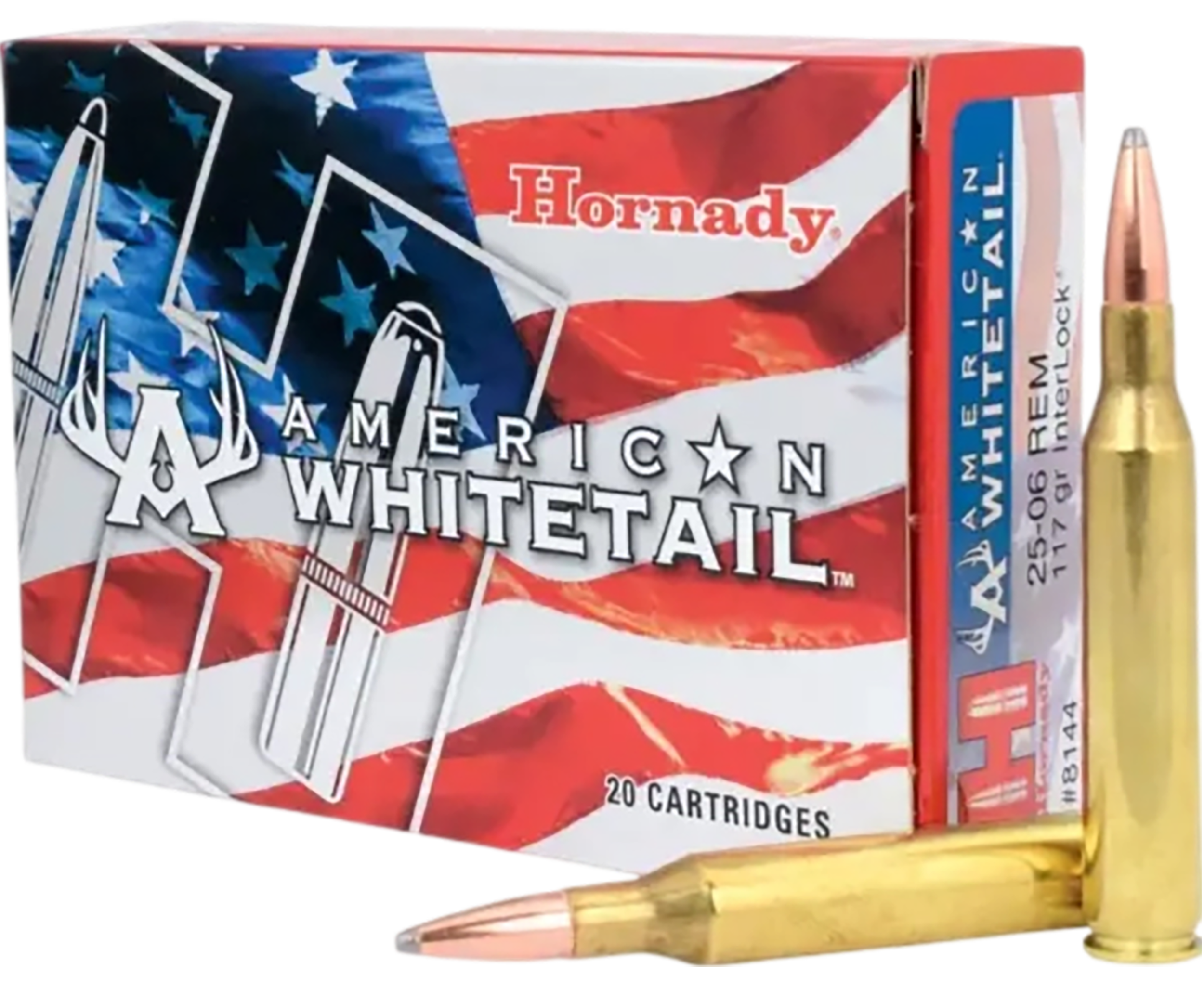 Hornady 8144 American Whitetail 25-06Rem 117gr InterLock Boat Tail Soft Point 20 Per Box/10 Case