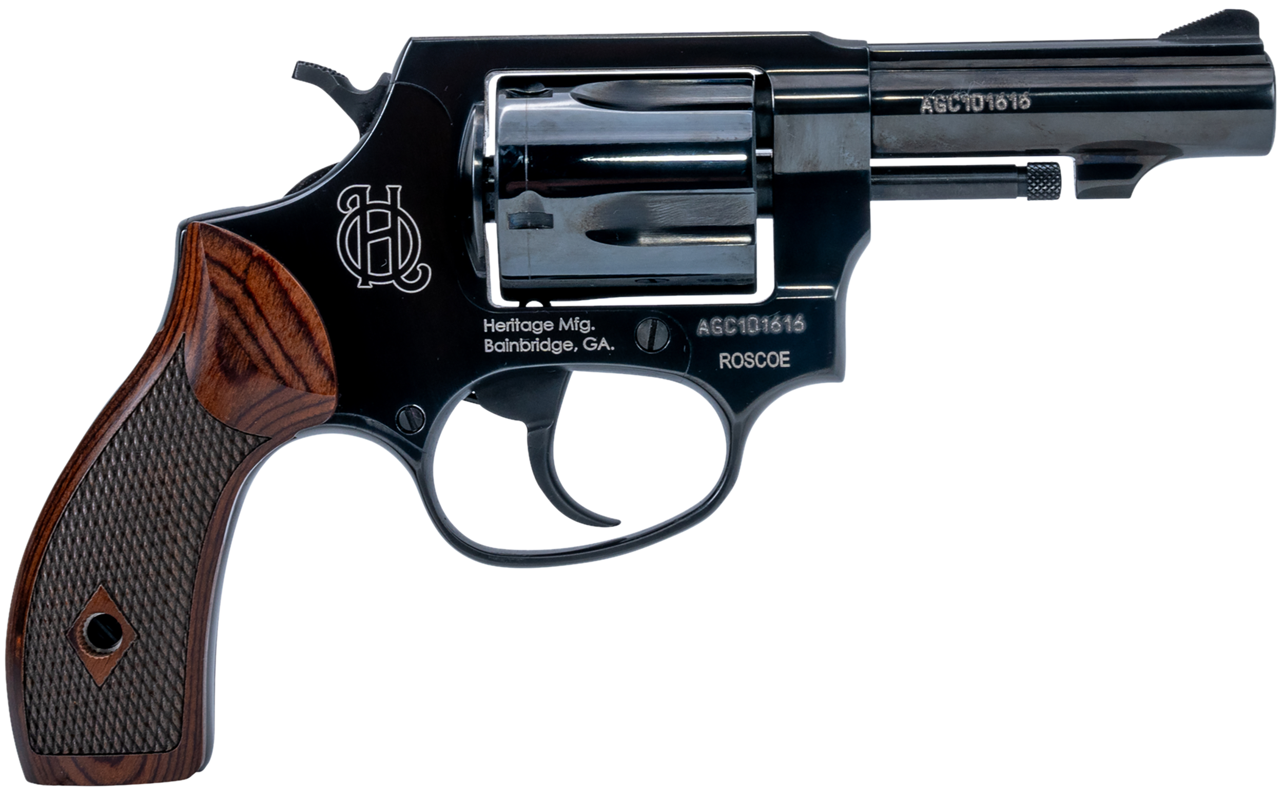 Heritage Mfg HR38B3W Roscoe  Small Frame 38 Special +P 5rd 3" Black Polished Alloy Steel Barrel & Cylinder, Black Polished Carbon Steel Frame, Wood Grip, Transfer Bar Safety