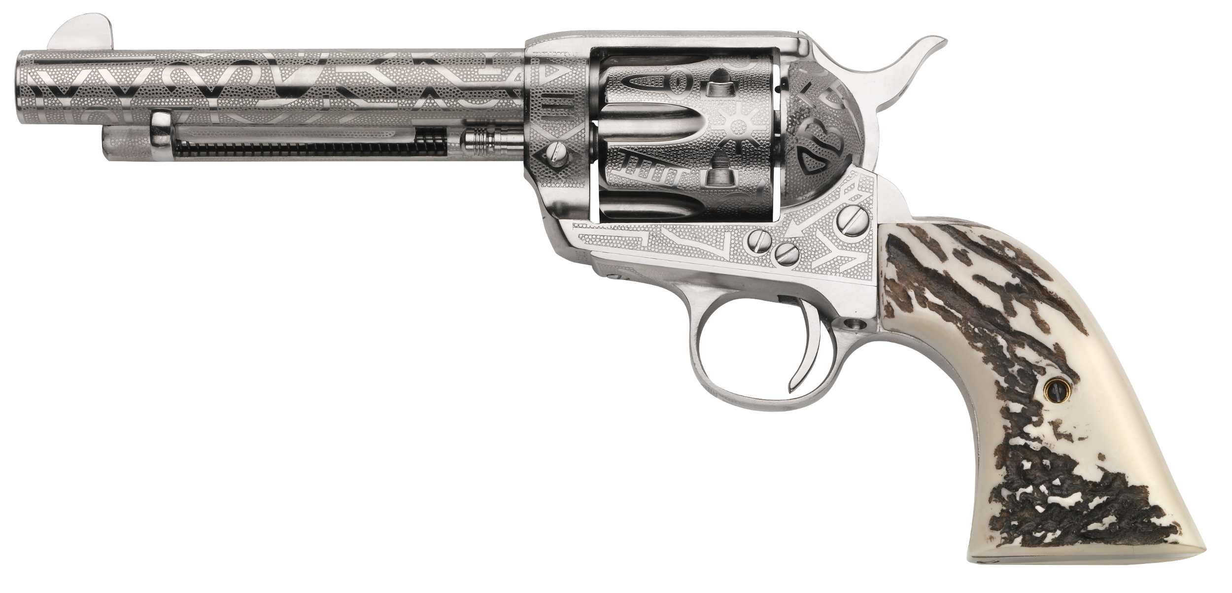 Taylors & Company OG1407 1873 Cattle Brand 357 Mag 6rd 5.50" Nickel Engraved Imitation Stag Grip