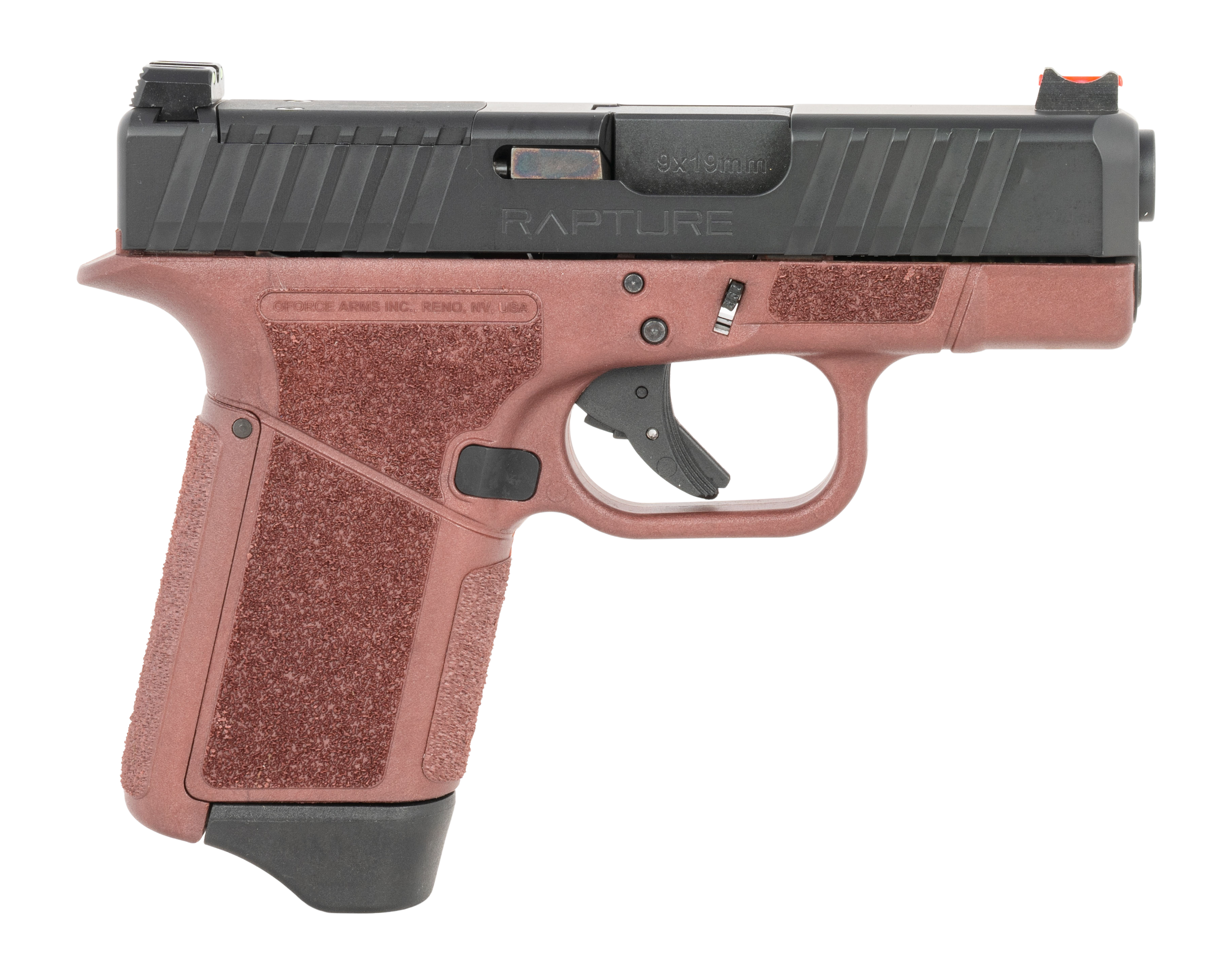 Gforce Arms GF932512CB Rapture  Sub-Compact Frame 9mm Luger 12+1 3.25" Black Steel Barrel, Black Steel Optic Cut/Serrated Slide, Red Cerakote Polymer Frame, Shield RMSc/RMR Footprint