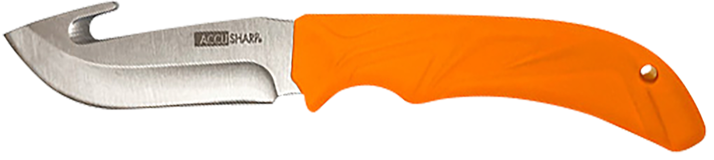 AccuSharp 729C Gut Hook  3.50" Fixed Gut Hook Plain Stainless Steel Blade/Blaze Orange Rubber Handle Includes Belt Carry Pouch