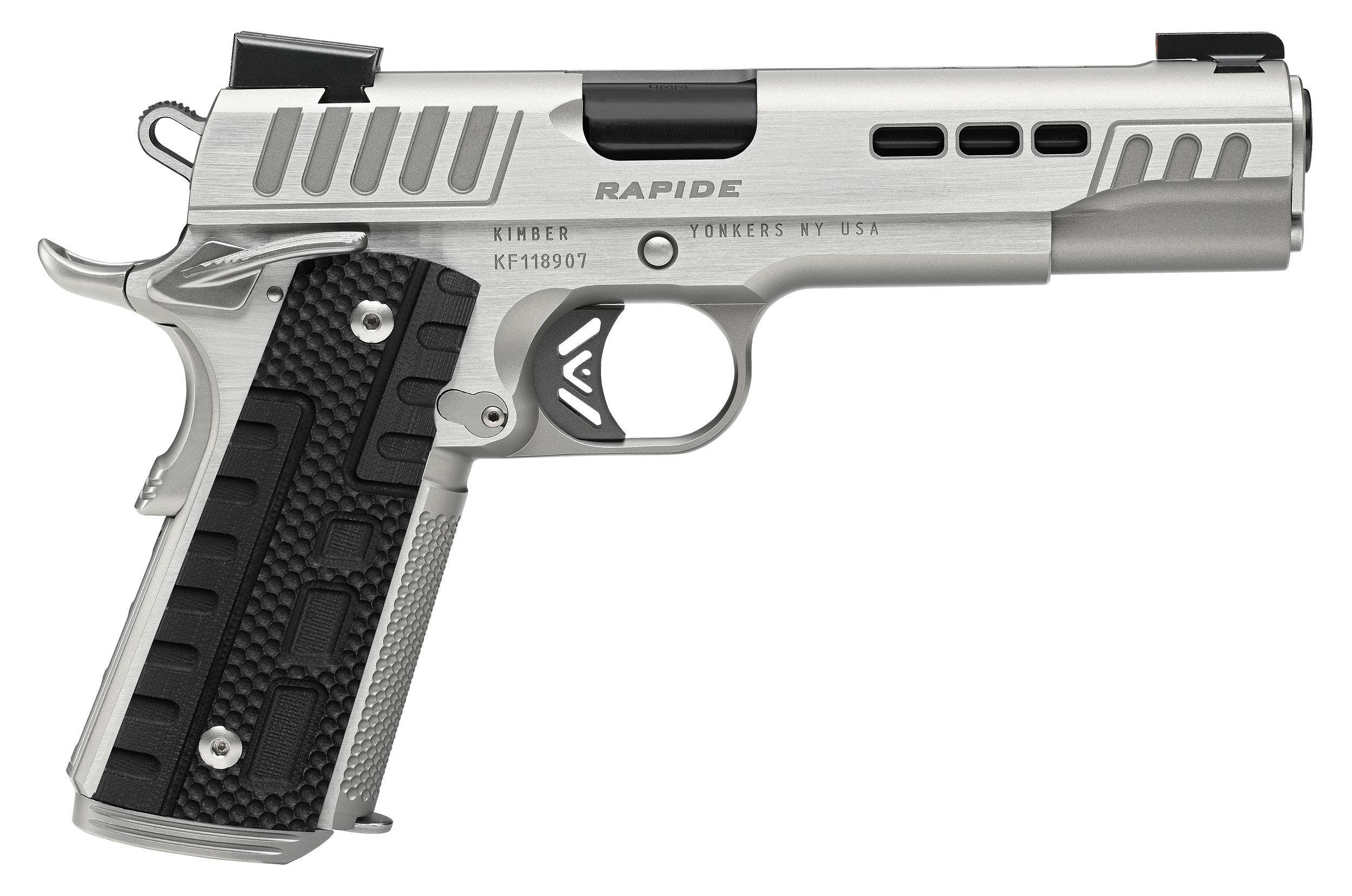Kimber Mfg.,inc 3000429 Rapide Frost 10mm Auto 8+1 5" Black DLC Stainless Steel Barrel, Kimpro II Silver Lightening Cut/Serrated Stainless Steel Slide & Frame w/Beavertail, Black G10 Grip