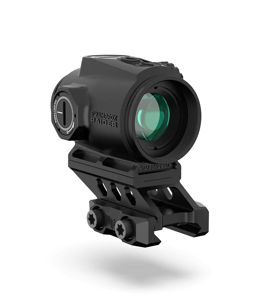 Swampfox Optics RMPS120RB Raider Micro Prism Black 1x 20mm Tube 6 MOA Green Dot Reticle Red Laser