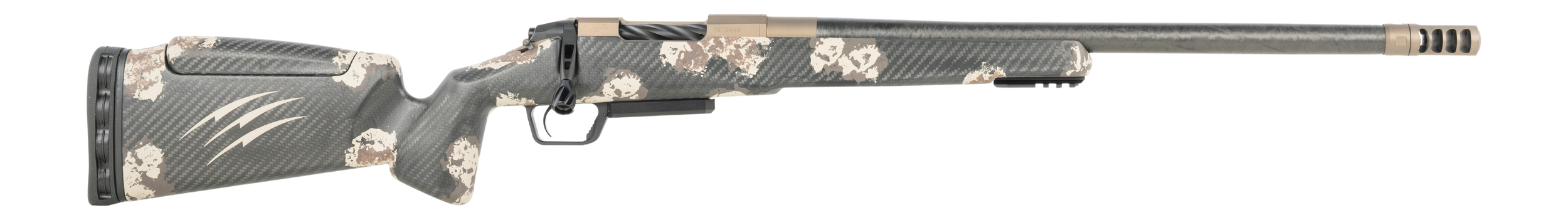 Fierce Firearms CT Rival XP 2.0 22 Creedmoor 18" Carbon Fiber Threaded Barrel, Smoked Bronze Cerakote Titanium Drilled & Tapped Receiver, Integral Rail Forend, Desert Shadow Camo Adj Comb Carbon Fibe
