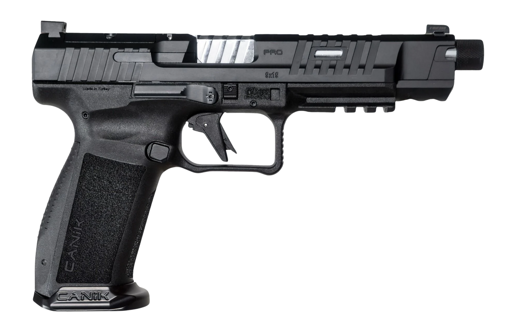 Canik HG7068-N Mete SFx Pro Full Size 9mm Luger 20+1 5.74" Chrome Plated Threaded Barrel, Black Steel Optic Ready/Serrated Slide, Black Polymer Frame w/Picatinny Rail, Interchangeable Backstrap Grip