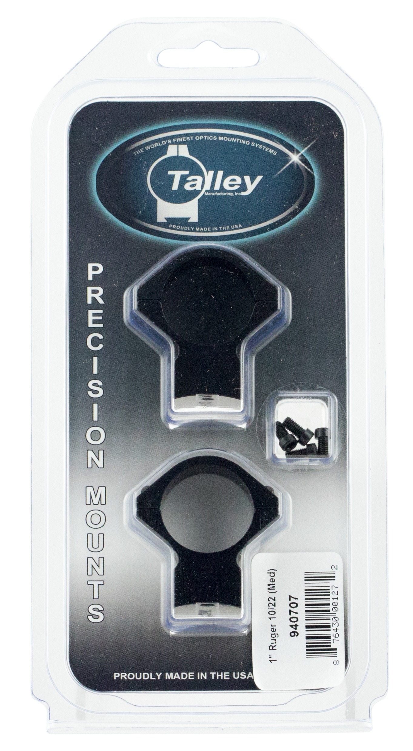 Talley 940707 Scope Mount/Ring Combo  Black Anodized 1" Tube Ruger 10/22 Medium Rings