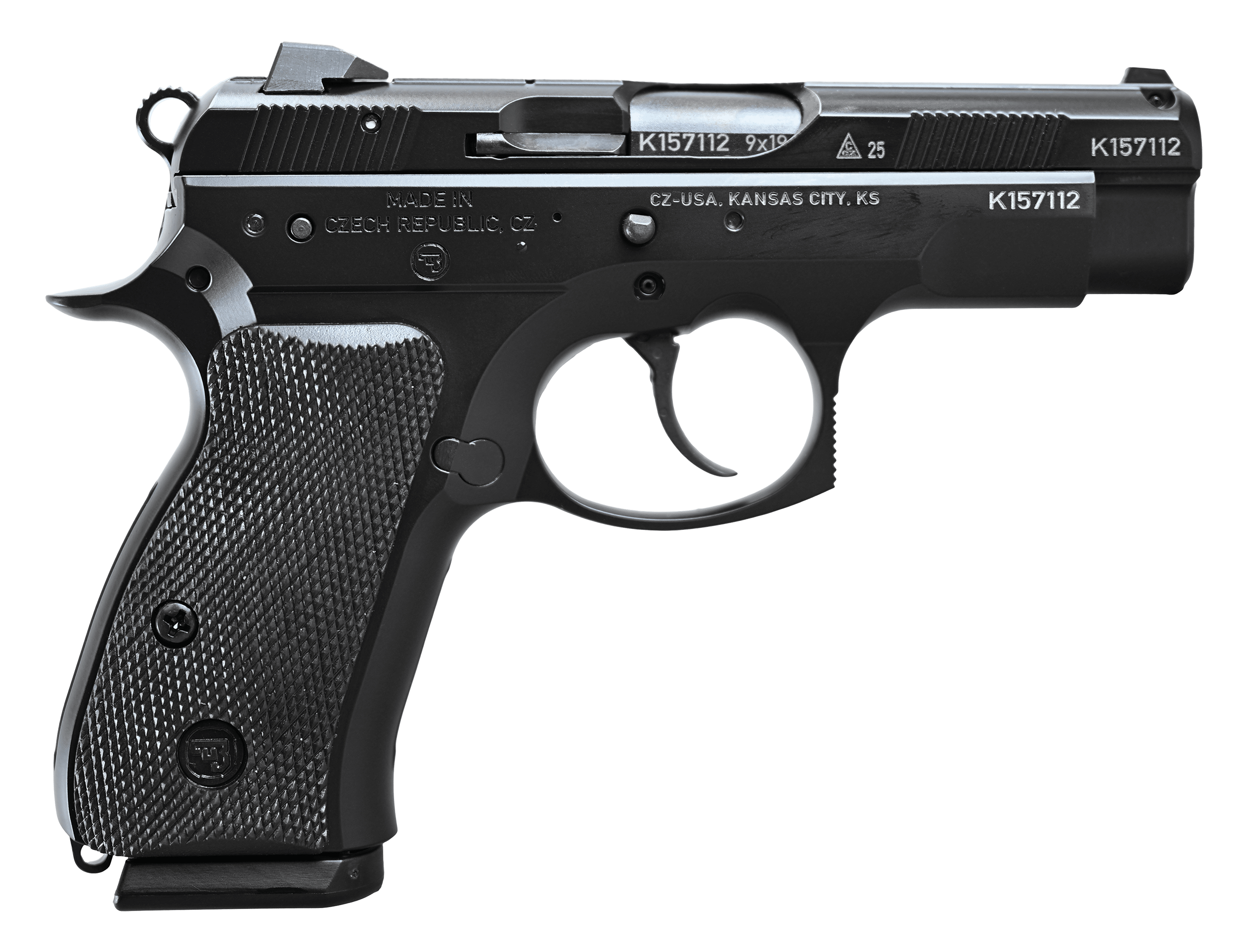 CZ-USA  75D PCT 50th Anniversary Elite Compact 9mm Luger 15+1 3.75" Black Steel Barrel & 50th Anniversary Engraved/Serrated Slide, Black Polycoat Aluminum Frame w/Beavertail, Black Rubber Grip