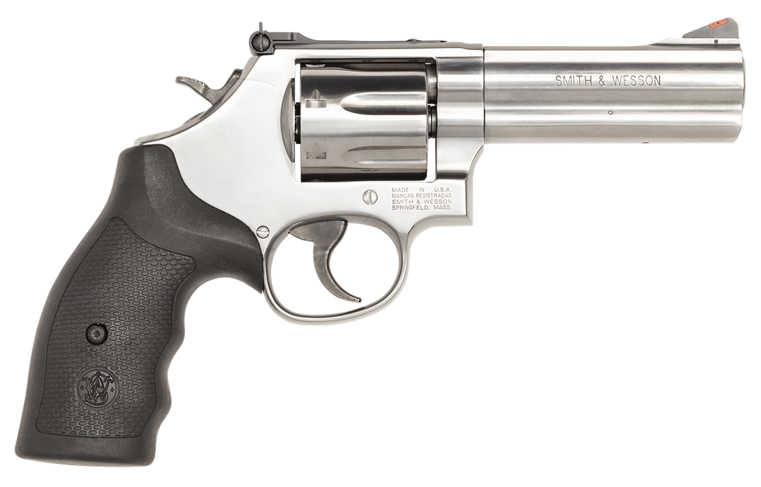 Smith & Wesson 164194 Model 686 Plus 357 Mag or 38 S&W Spl +P Stainless Steel 4.12" Barrel, 7 Shot, Satin Stainless Steel L-Frame, Red Ramp Front/White Outline Rear Sights, Internal Lock