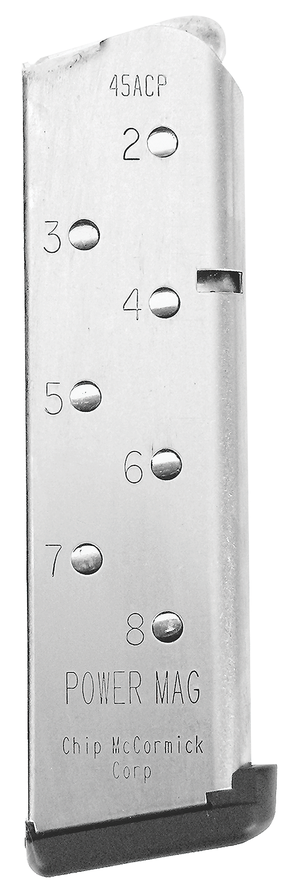 CMC Products 14131 Power Mag  8rd 45 ACP Fits 1911 Government Stainless Steel w/ Black Base Pad