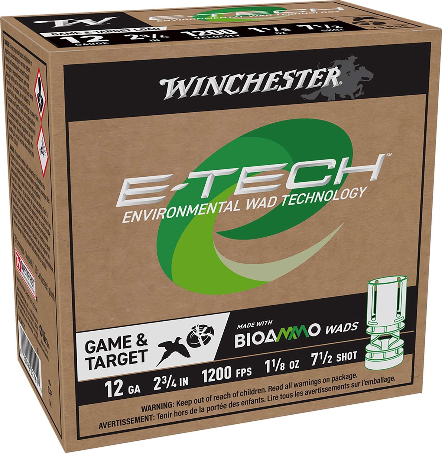 WINCHESTER 12 GA 2-3/4" #7.5 E-TECH 1-1/8 OZ BIOWAD 25 RD/BX 10 BX/CS