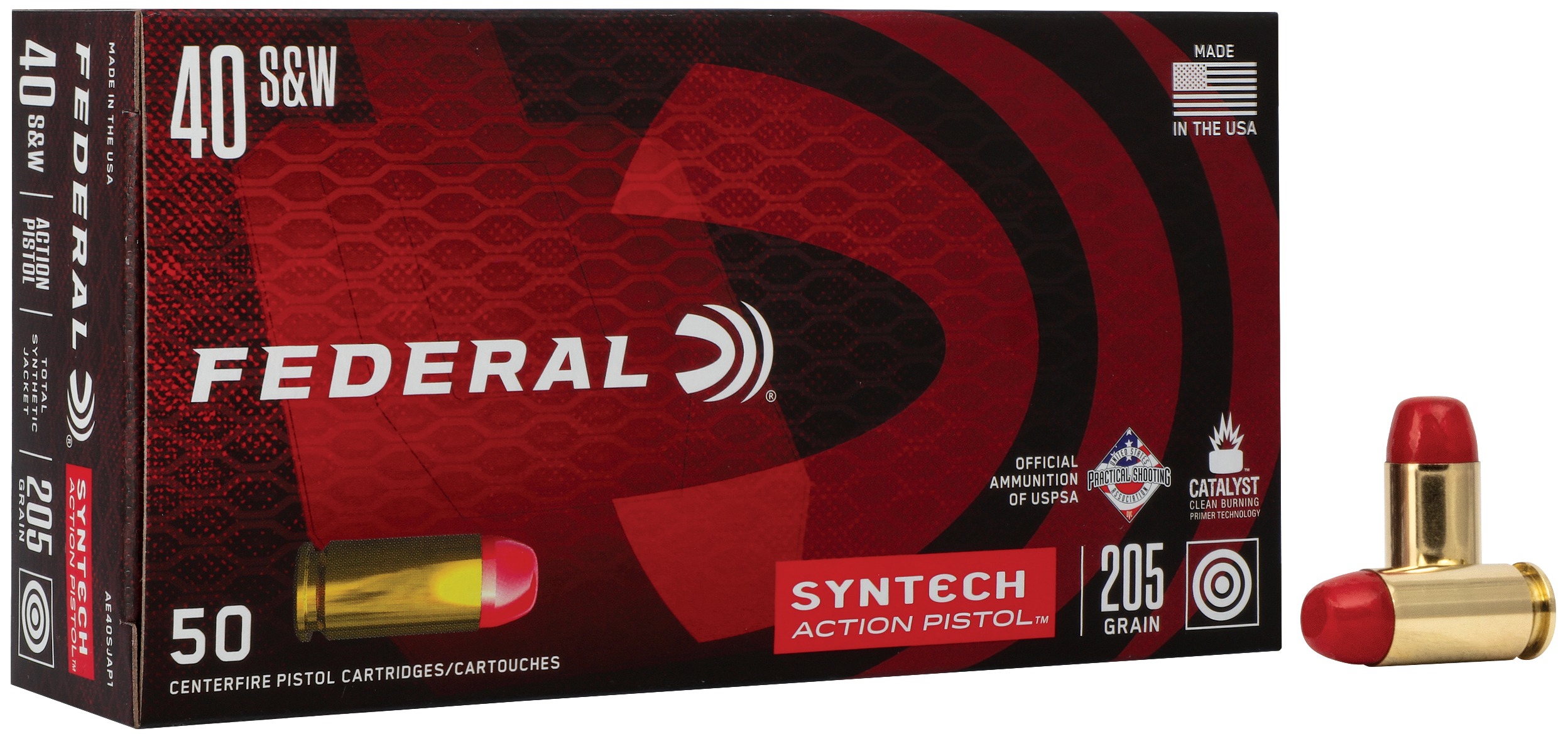 Federal AE40SJAP1 American Eagle Syntech Action Pistol  40S&W 205gr Total Syntech Jacket Flat Nose 50 Per Box/10 Case