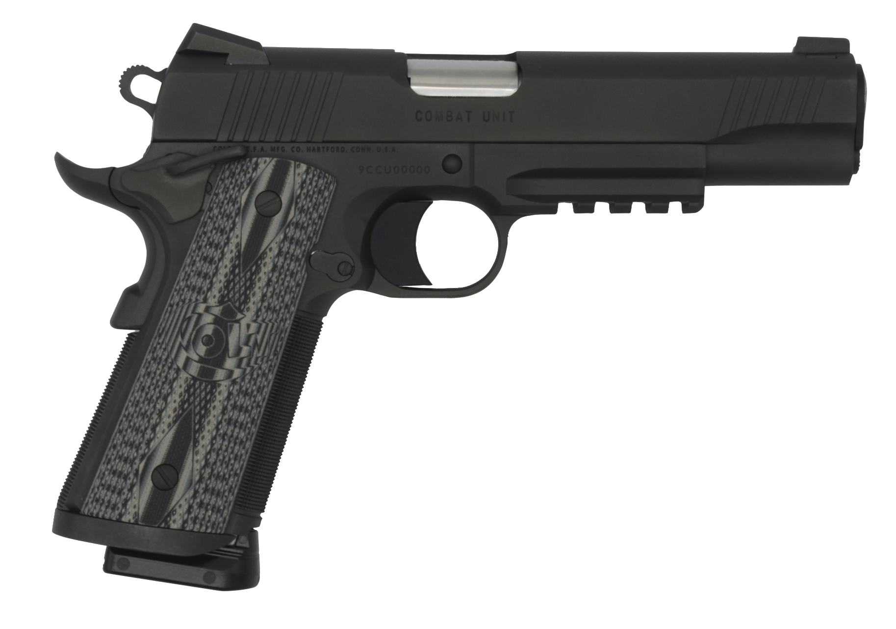 Colt Mfg O1082RGCCU CCU Rail Government 9mm Luger 9+1 5" National Match Barrel, Matte Black DLC Serrated Stainless Steel Slide & Frame w/Picatinny Rail, Black Scalloped G10 Grip, Ambidextrous