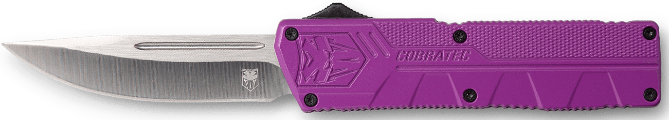 CobraTec Knives PURCTLWDNS Lightweight  3.25" OTF Drop Point Plain D2 Steel Blade/Purple Aluminum Handle Includes Pocket Clip