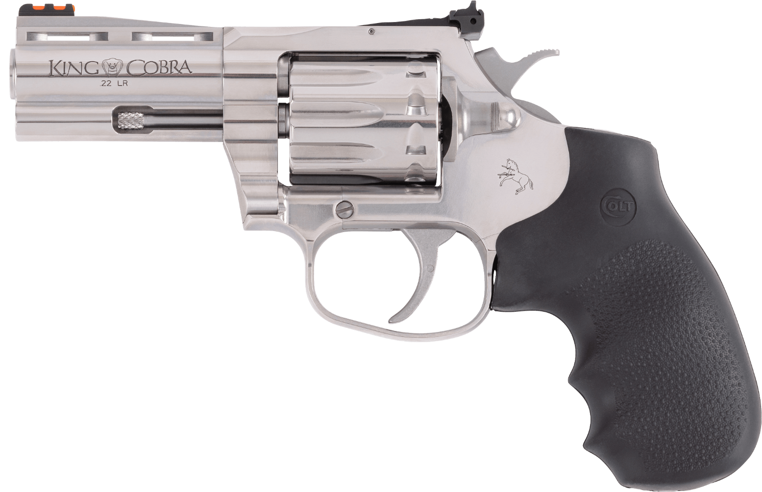 Colt Mfg KCOBRA22SP3RFO King Cobra 22 LR 10 Shot 3" Stainless Vent Rib Barrel, Stainless Cylinder & Frame, Black Rubber Grip