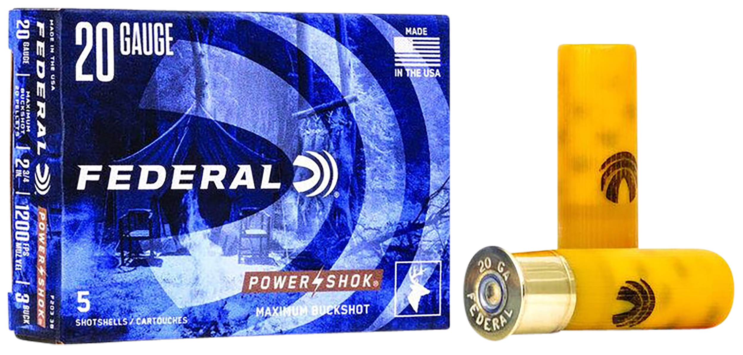 Federal F2033B Power-Shok Magnum 20Gauge 2.75" 20Pellets 1oz 3BuckShot 5 Per Box/50 Case