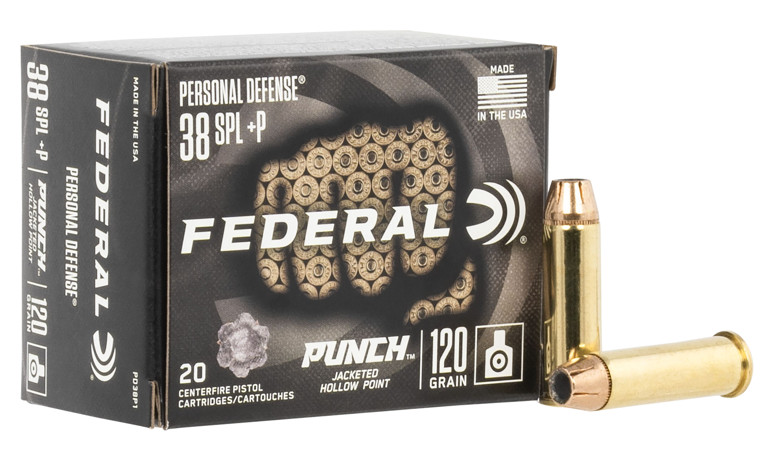 Federal PD38P1 Punch Personal Defense 38Special+P 120gr Jacketed Hollow Point 20 Per Box/10 Case