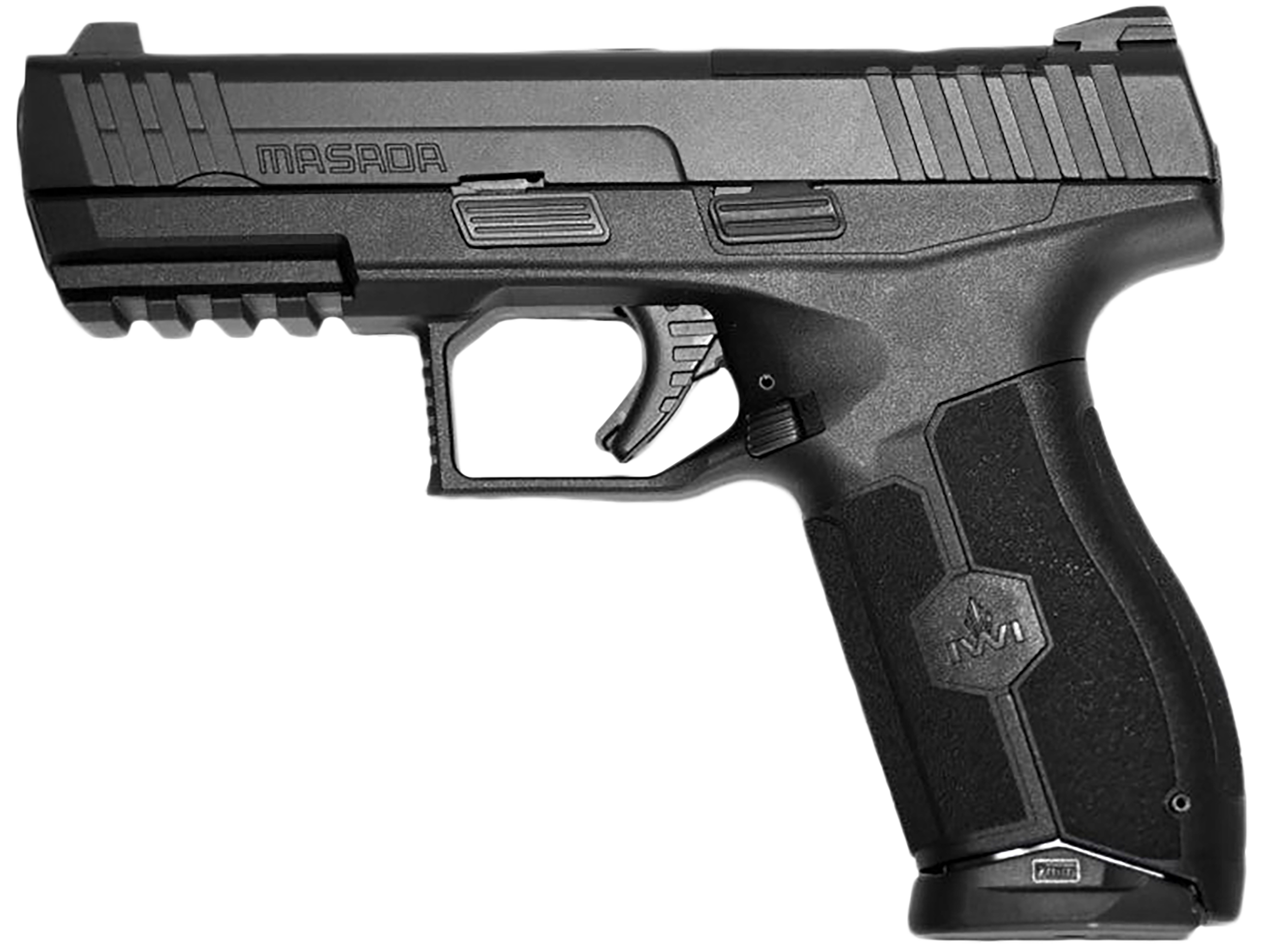 IWI US M9ORP10NS MASADA  Full Size 9mm Luger 10+1, 4.10" Black Button Rifled Steel Barrel, Black Optic Ready/Serrated Steel Slide, Black Polymer Frame w/Picatinny Rail, Ambidextrous