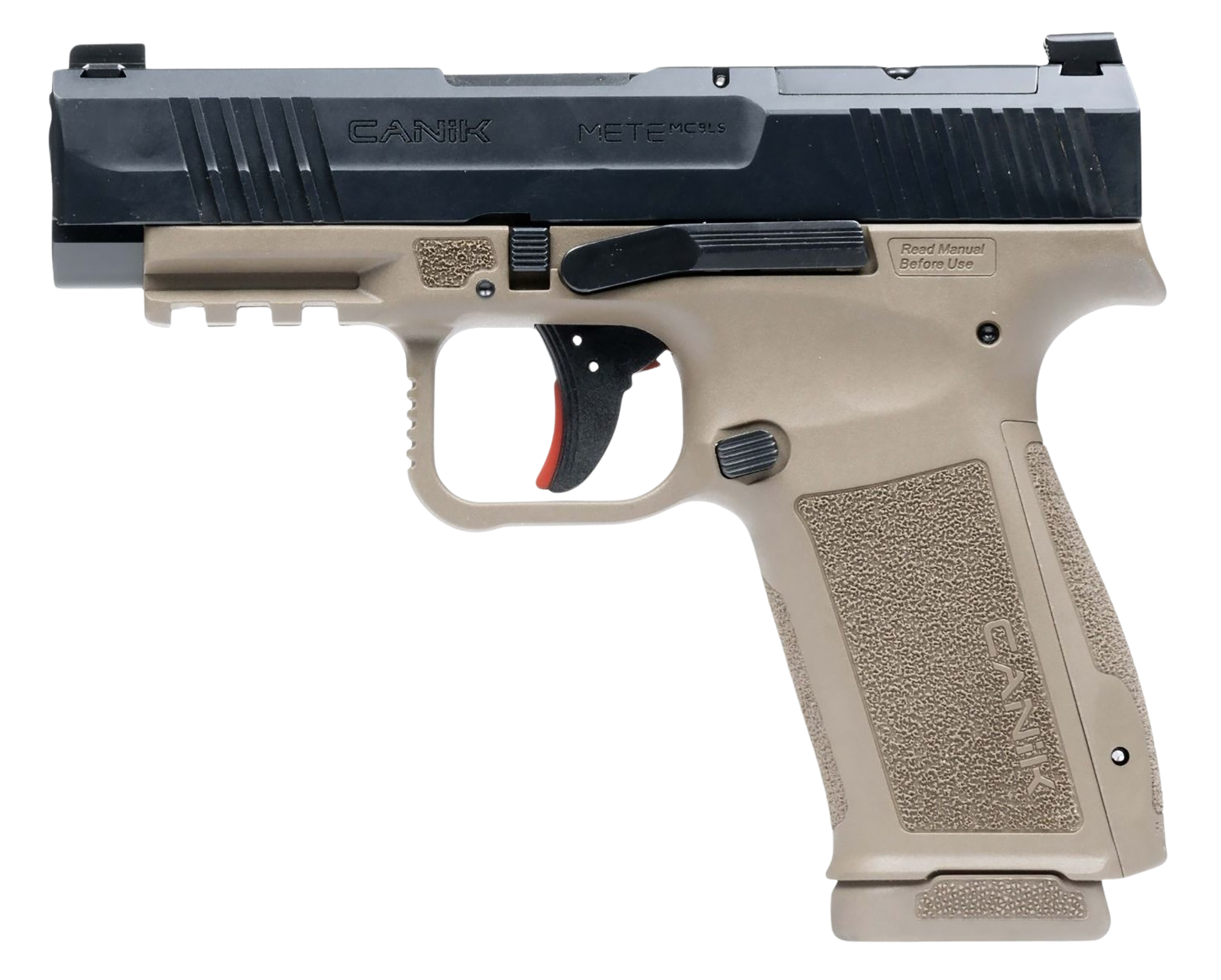 Canik HG7885CABD-N Mete MC9LS *CA Compliant 9mm Luger 10+1 3.63" Black Steel Barrel, Black Nitride Steel Serrated Slide, Flat Dark Earth Polymer Frame w/Picatinny Rail, Interchangeable Backstrap Grip