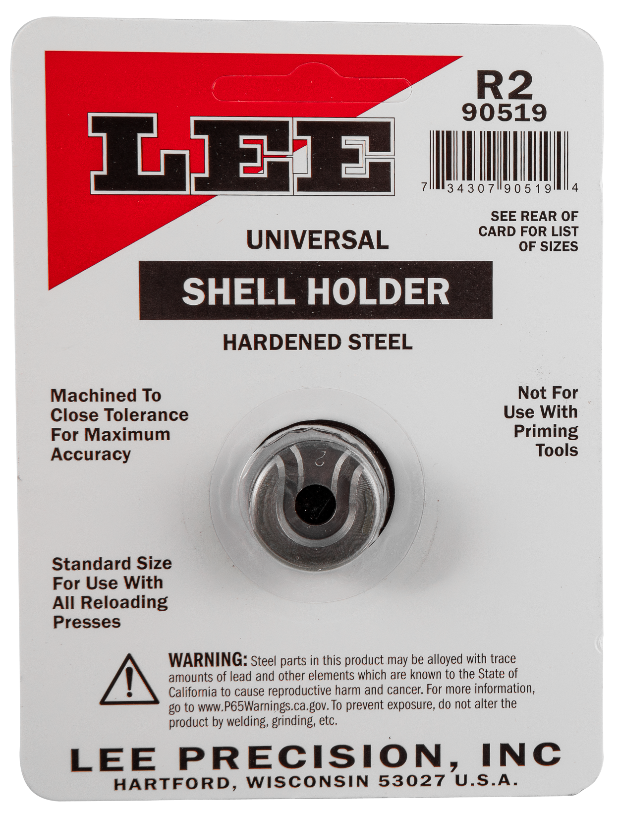 Lee Precision 90519 Shell Holder Universal #2R 25/06 / 7mm08 / 8x57 Mauser / 45 ACP