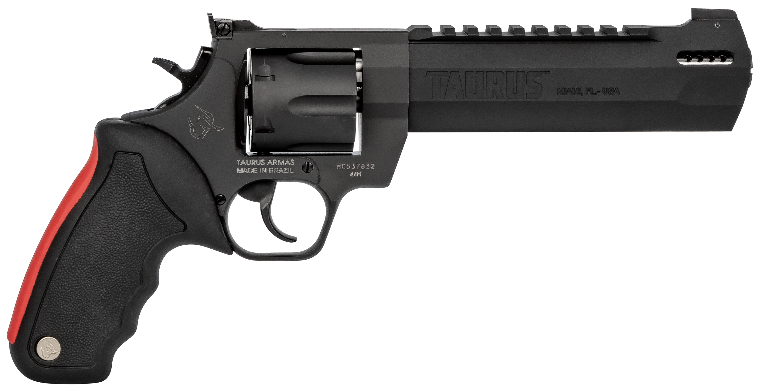 Taurus 2440061RH Raging Hunter  44 Rem Mag 6rd 6.75" Matte Black Oxide Steel Black Rubber with Integrated Red Cushion Insert Grip