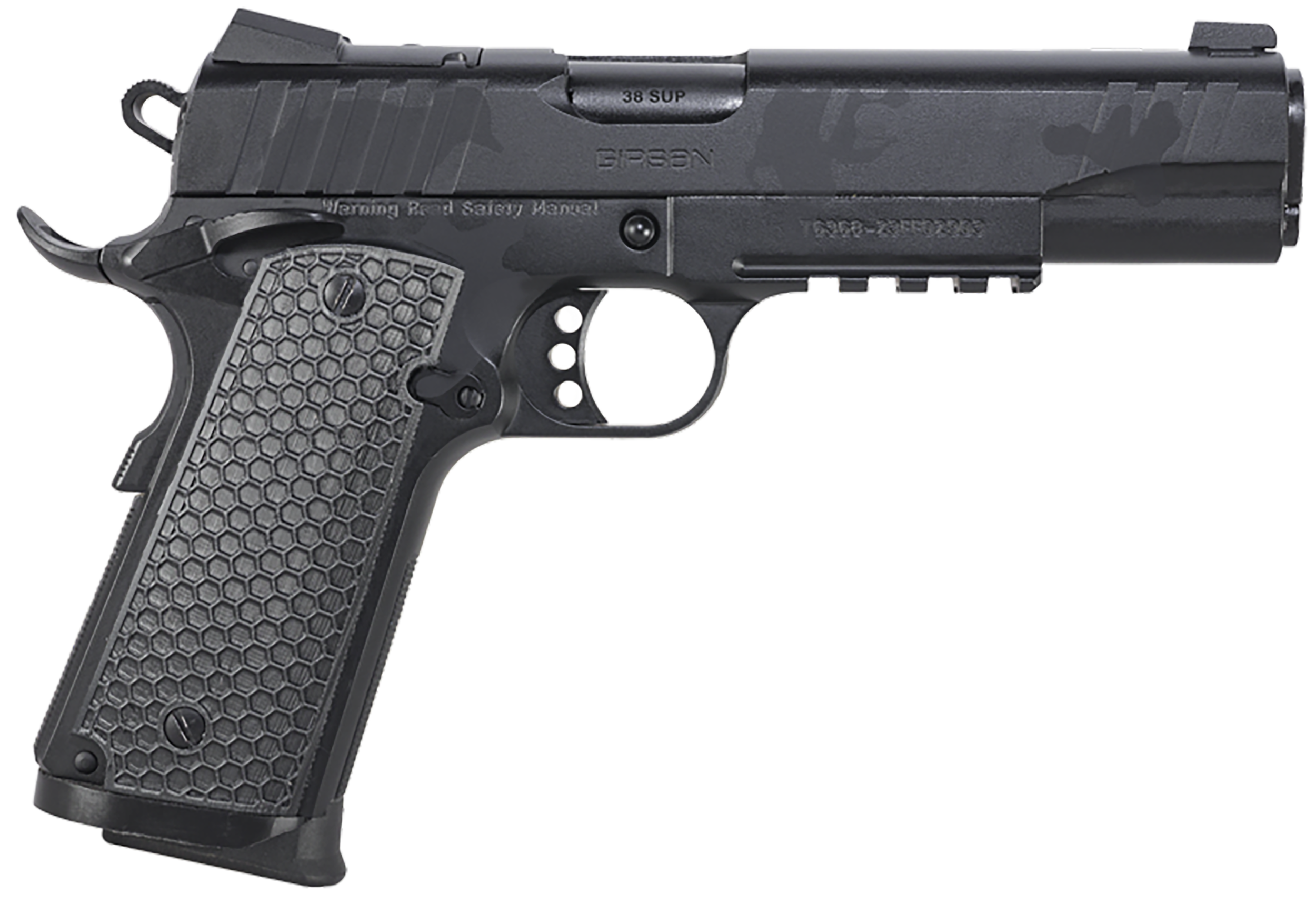 Girsan 391159 MC1911 S Influencer Full Size 38 Super 9+1 5" Black Steel Barrel, Black Camo Optic Ready/Serrated Steel Slide & Frame w/Picatinny Rail & Beavertail, Black Polymer Grip