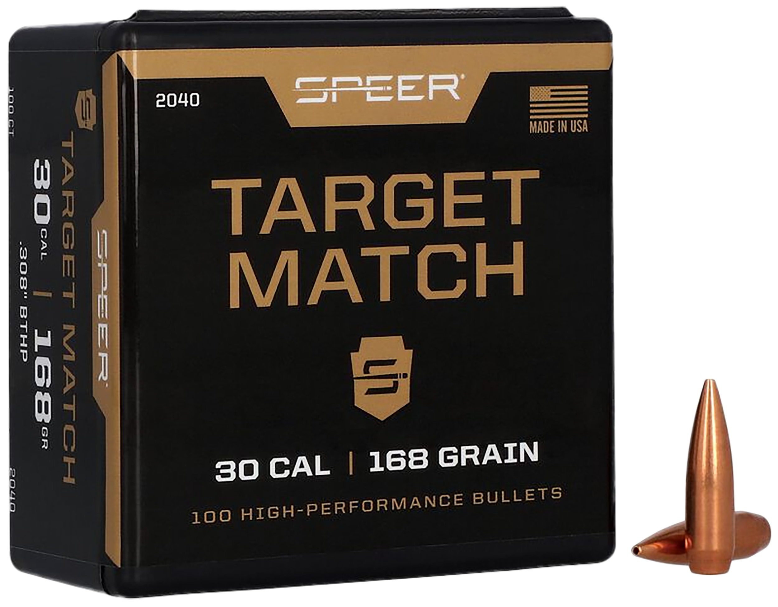 Speer 2040 Rifle Plinking Target Match .308 168 gr Open Tip Match Boat Tail 100 Per Box/ 5 Case