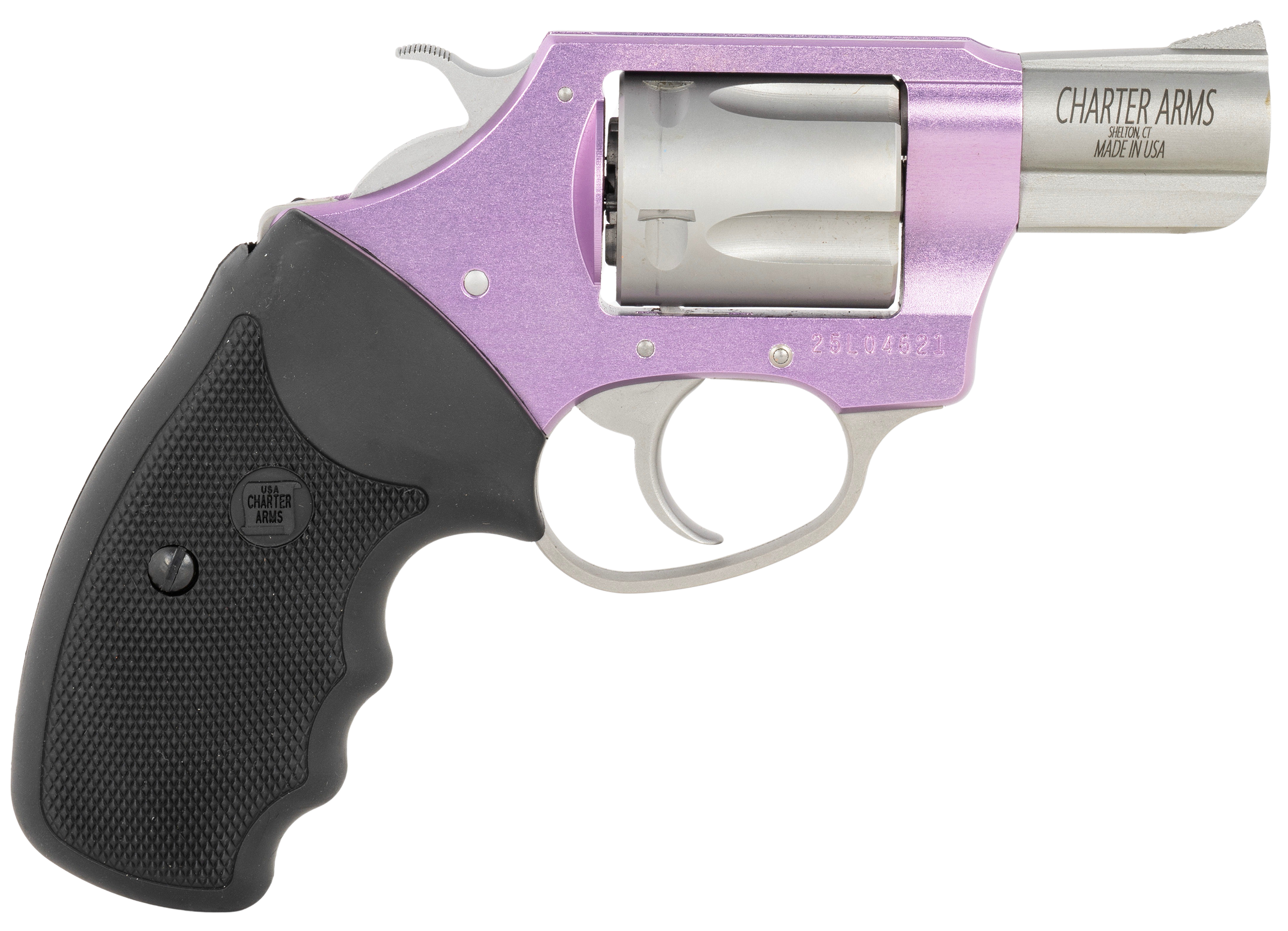 Charter Arms 53840 Undercover Lite Lavender Lady Small 38 Special 5rd 2" Stainless Steel Barrel & Cylinder, Lavender Aluminum Frame, Black Finger Grooved Rubber Grip, Exposed Hammer