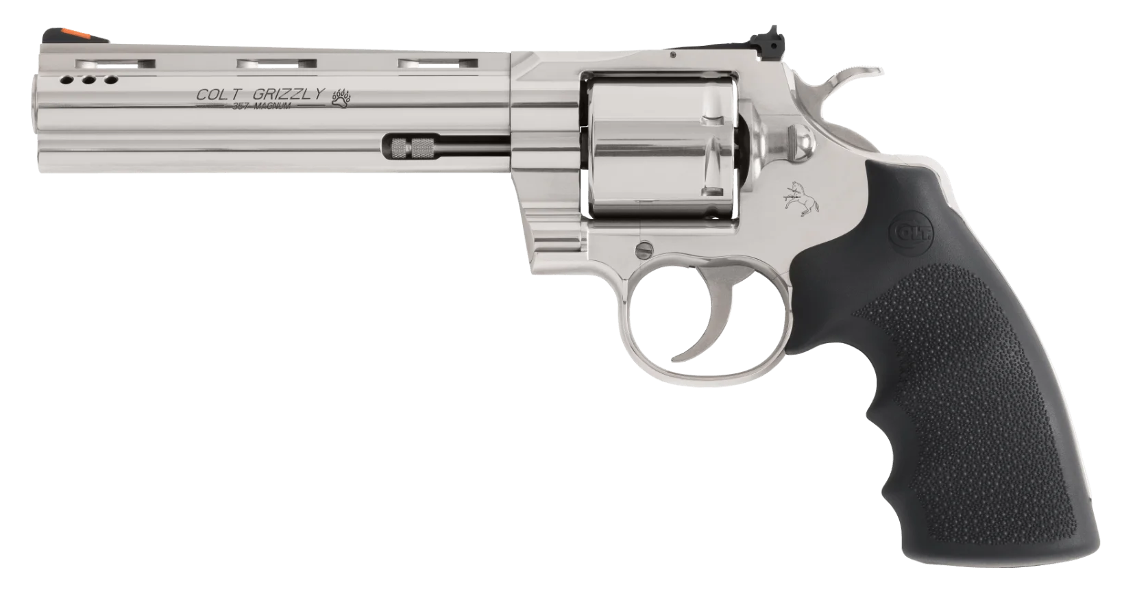 Colt Mfg GRIZZLYSP6RTS Grizzly 357 Mag 6 Shot 6" Stainless Ported Vent Rib Barrel, Stainless Unfluted Cylinder, Stainless Stainless Steel Frame, Black Hogue Overmolded Grip, Exposed Hammer