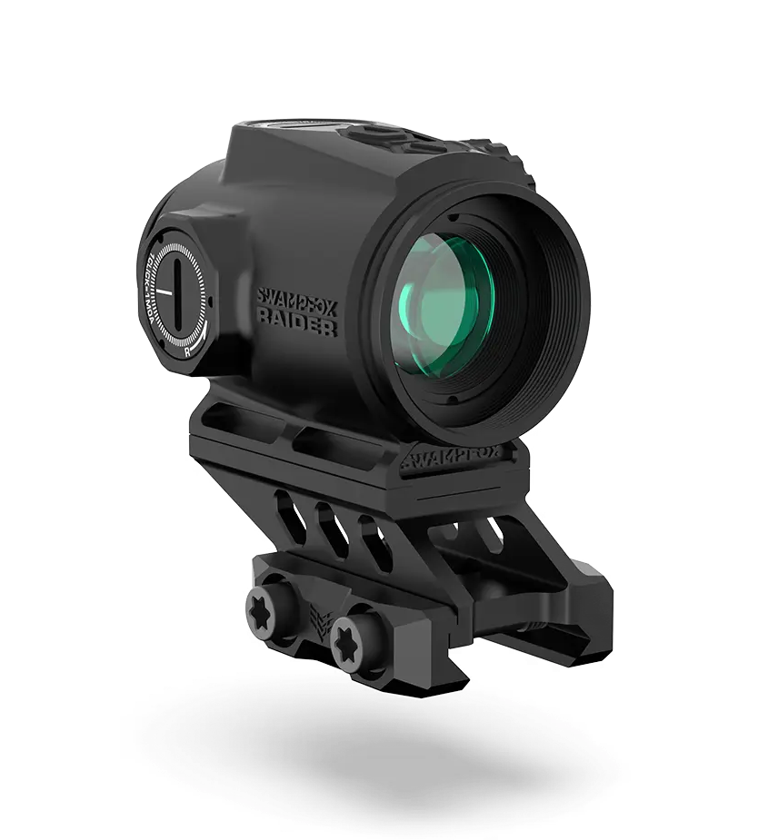 Swampfox Optics RMPS120GB Raider Micro Prism Black 1x 20mm Tube Bullet Rise Compensation Reticle Green Laser