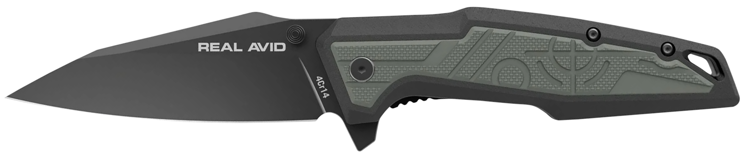 Real Avid AVRAV1 RAV-1 3.25" Folding Modified Clip Point Plain Black Oxide 4Cr14 Blade, Grip Plates GFN Handle, Clamshell Pkg