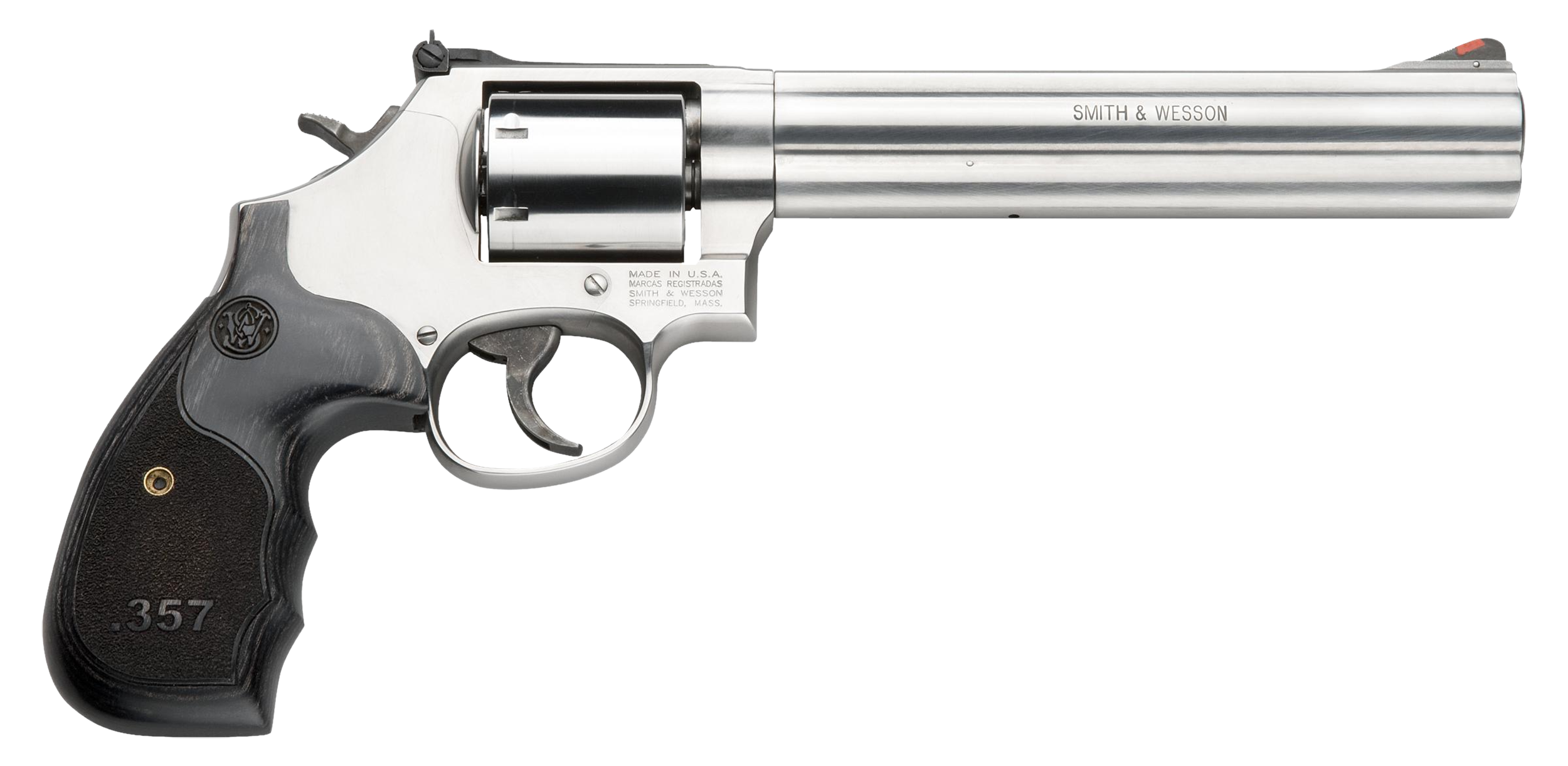Smith & Wesson 150855 Model 686 Plus 38 S&W Spl +P, 357 Mag 7rd 7" Stainless Steel Barrel & Cylinder Satin Stainless Steel Frame with Black & Silver Custom Wood Grip & Red Ramp Front Sight
