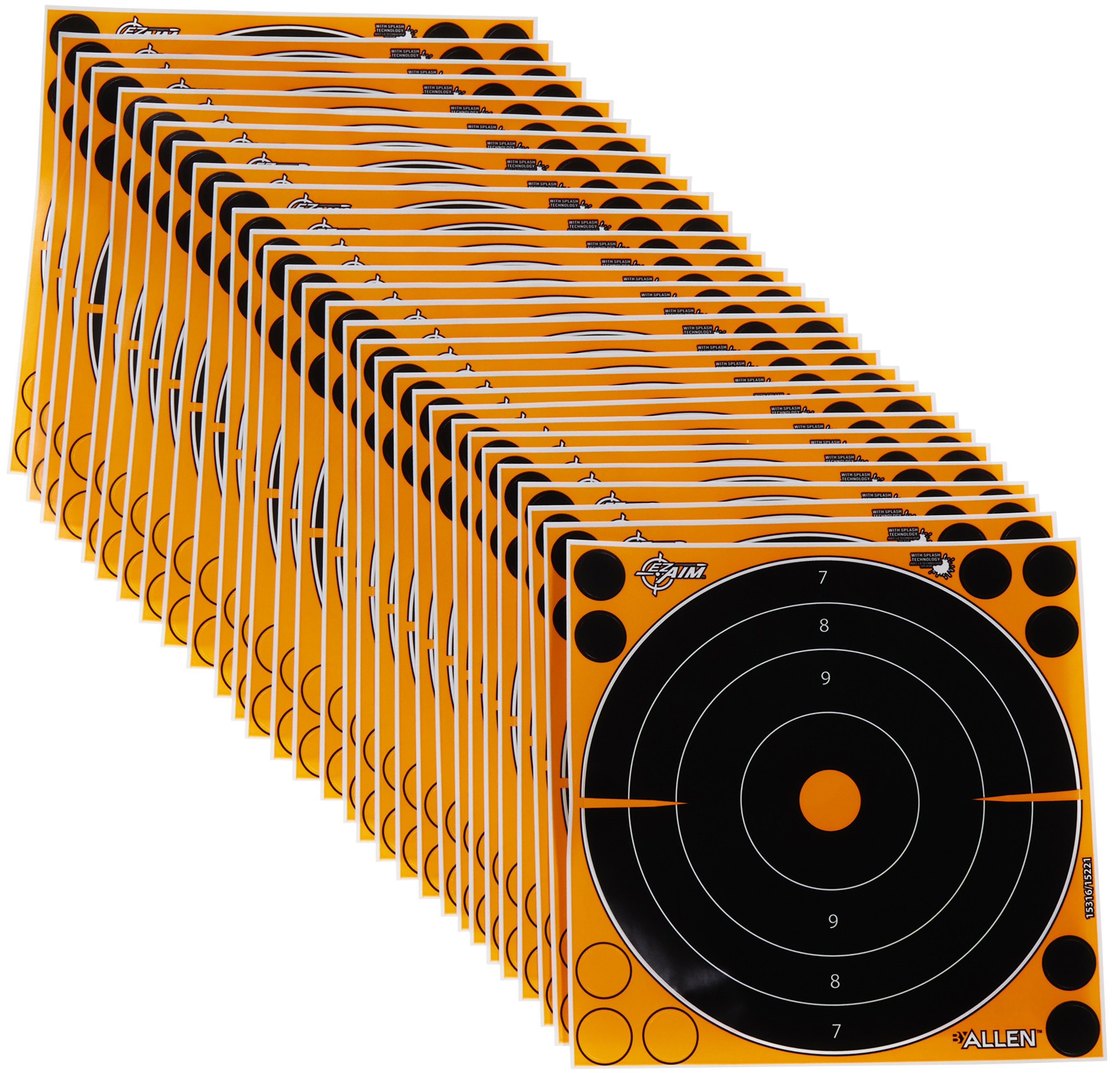 EZ-Aim 15221 Splash Reactive  Self-Adhesive Paper Black/Orange 8" Bullseye 30 Pack