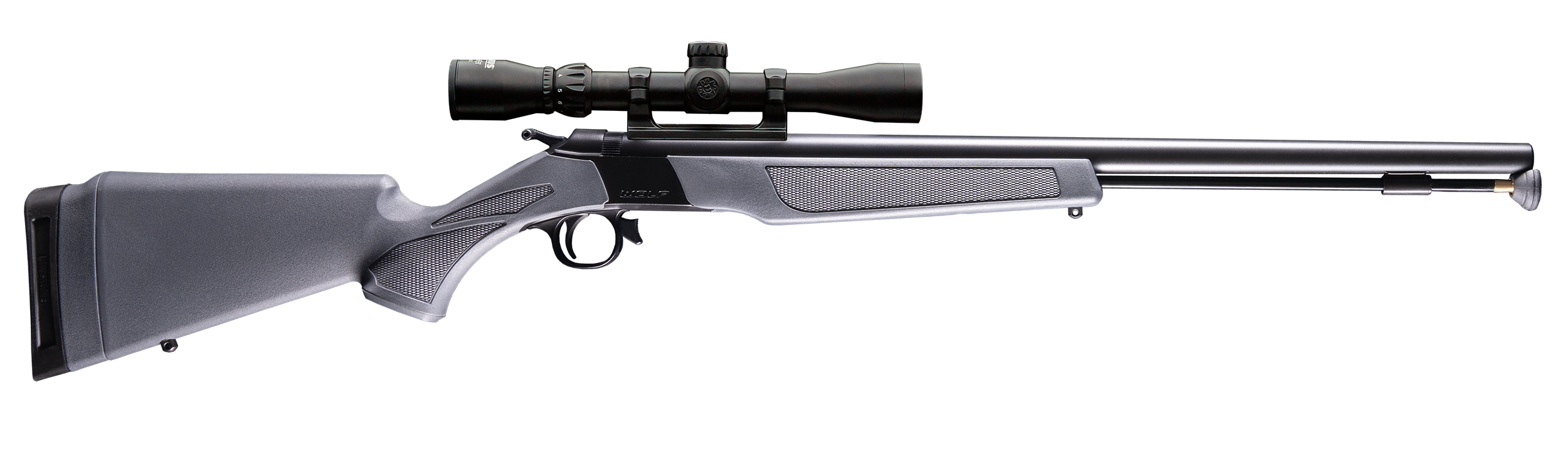 CVA PR2119SCP Wolf w/Optic 50 Cal 24" Blued Steel Barrel & Drilled & Tapped Steel Receiver, Fixed Stealth Gray Synthetic Stock, KonusShot 3-9x32mm