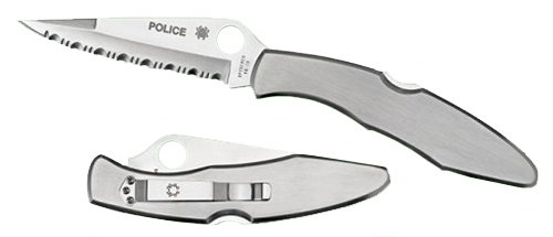 Spyderco C07S Police  4.13" Folding Spear Point Part Serrated VG-10 SS Blade Stainless Steel Handle Includes Pocket Clip