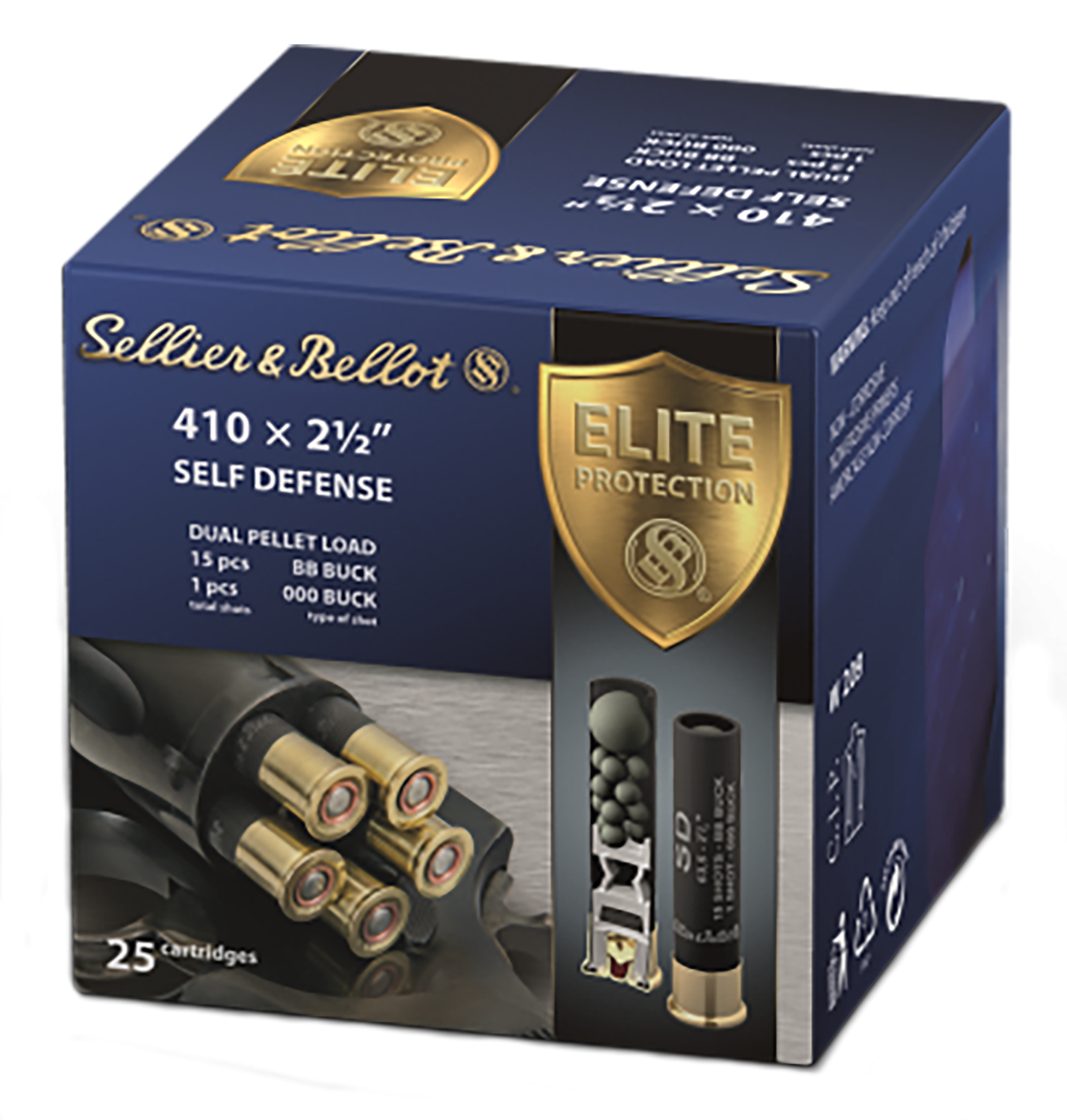 Sellier & Bellot SB410SDA Self Defense  410Gauge 2.50" 15 Pellets 1/2oz 000Buck Shot 25 Box/20 Case