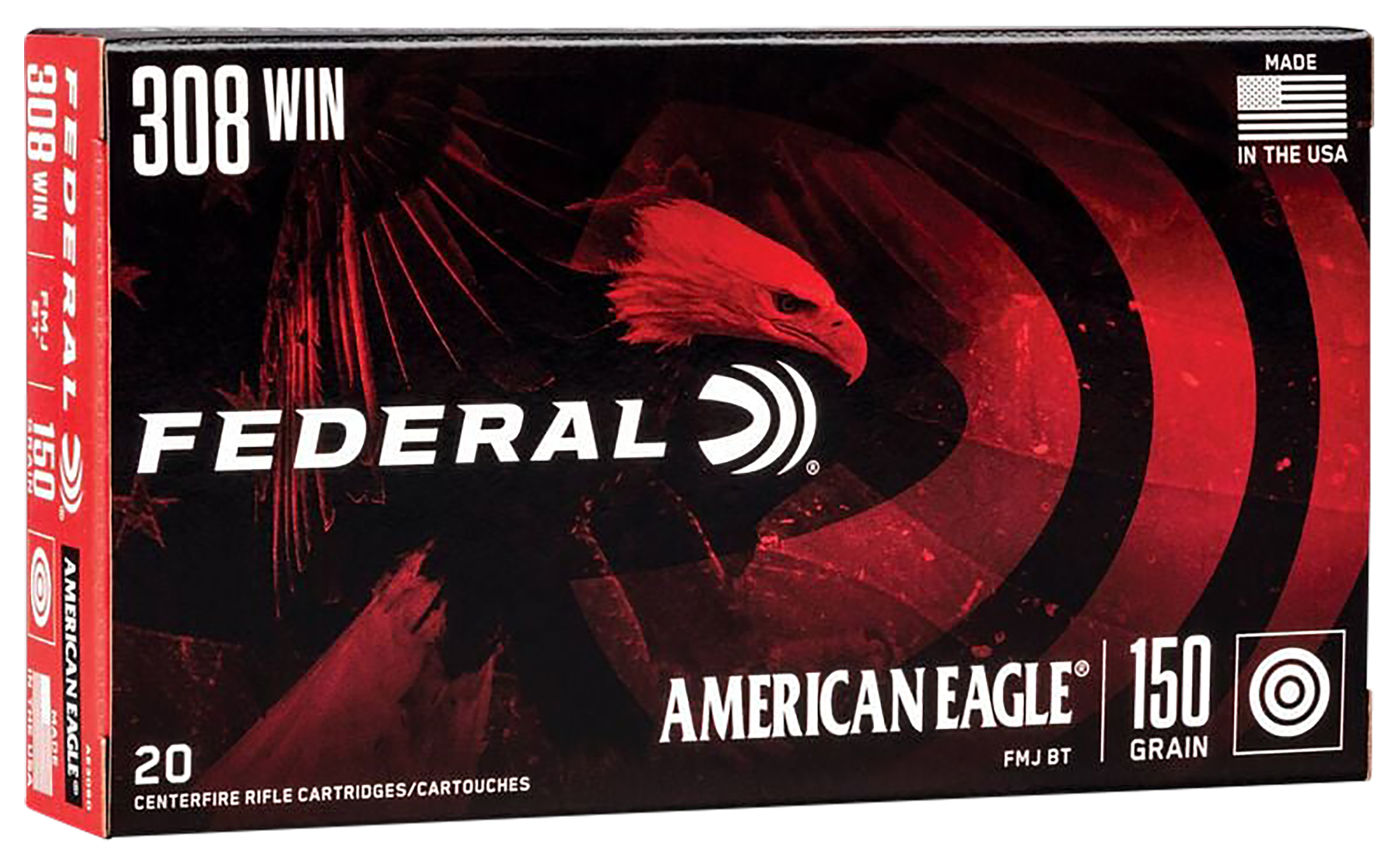 Federal AE308D American Eagle Rifle 308Win 150gr Full Metal Jacket Boat Tail 20 Per Box/25 Case