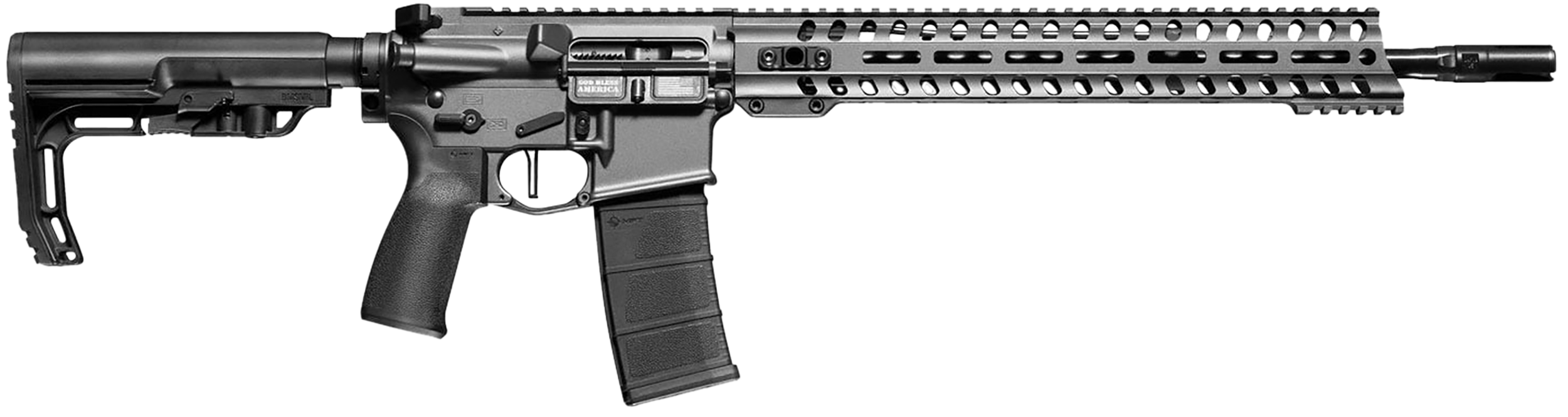 Patriot Ordnance Factory 01645 Minuteman Direct Impingement 5.56x45mm 30+1 16.50" Nitride Treated Threaded Barrel, Tungsten Cerakote Receiver, Synthetic 6 Position MFT Minimalist Stock